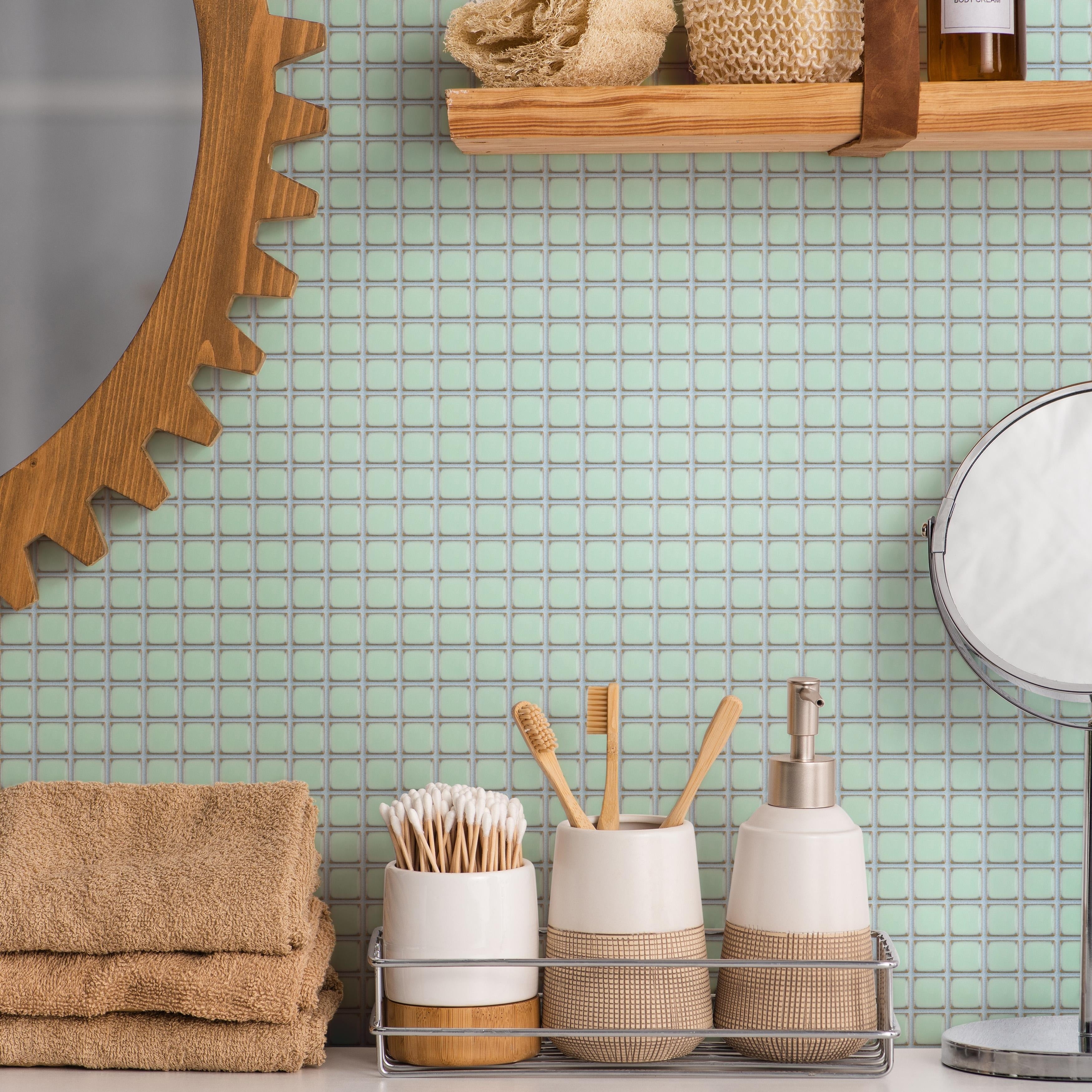 Somertile 12.375X12.375 Inch Frontier Light Green Porcelain Mosaic Floor And Wall Tile 10 Tiles 10.7 Sqft.