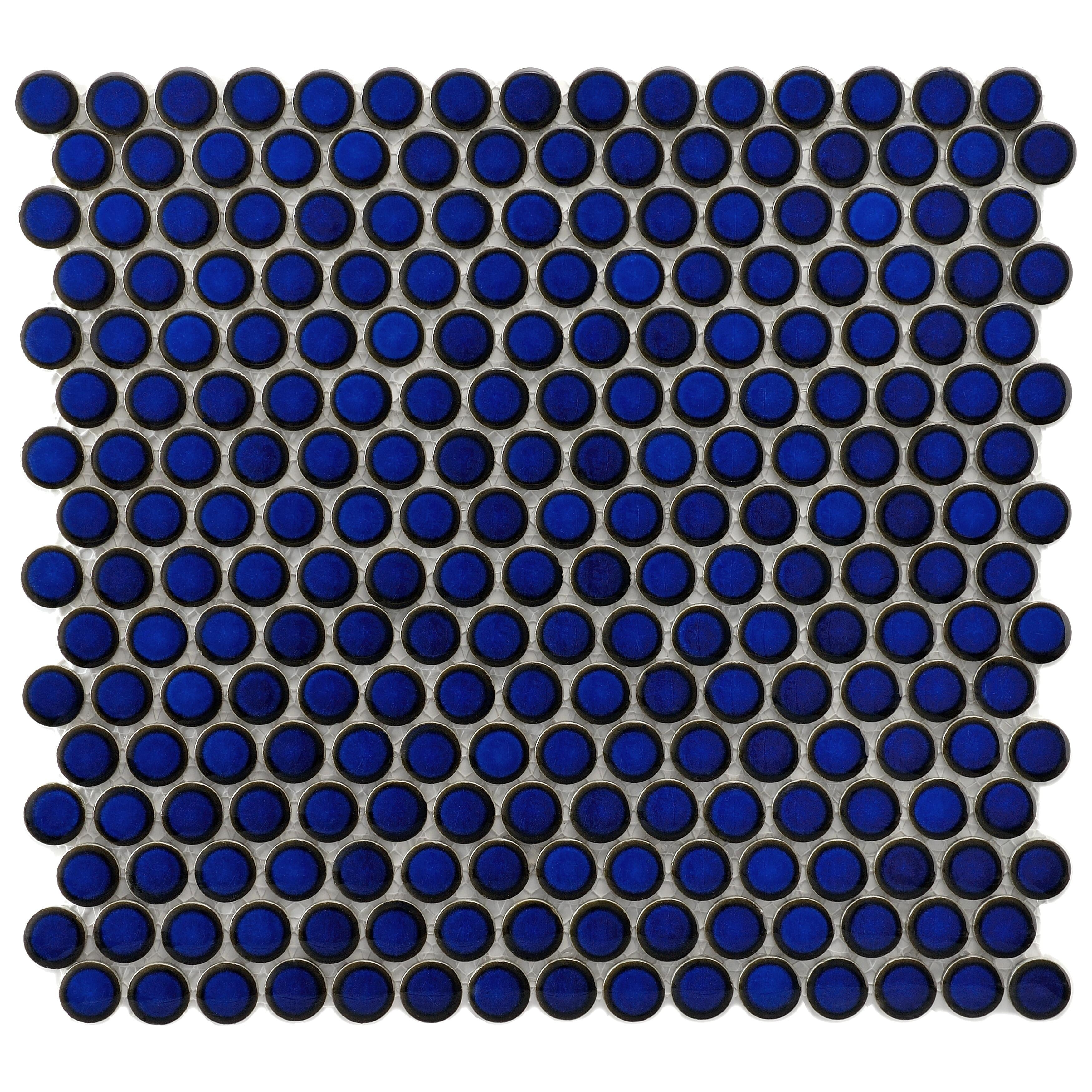 Somertile 12X12.625 Inch Penny Blue Eye Porcelain Mosaic Floor And Wall Tile 10 Tiles 10.2 Sqft.