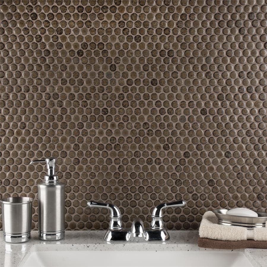 Somertile 12X12.625 Inch Penny Brownstone Porcelain Mosaic Floor And Wall Tile 10 Tiles 10.2 Sqft.