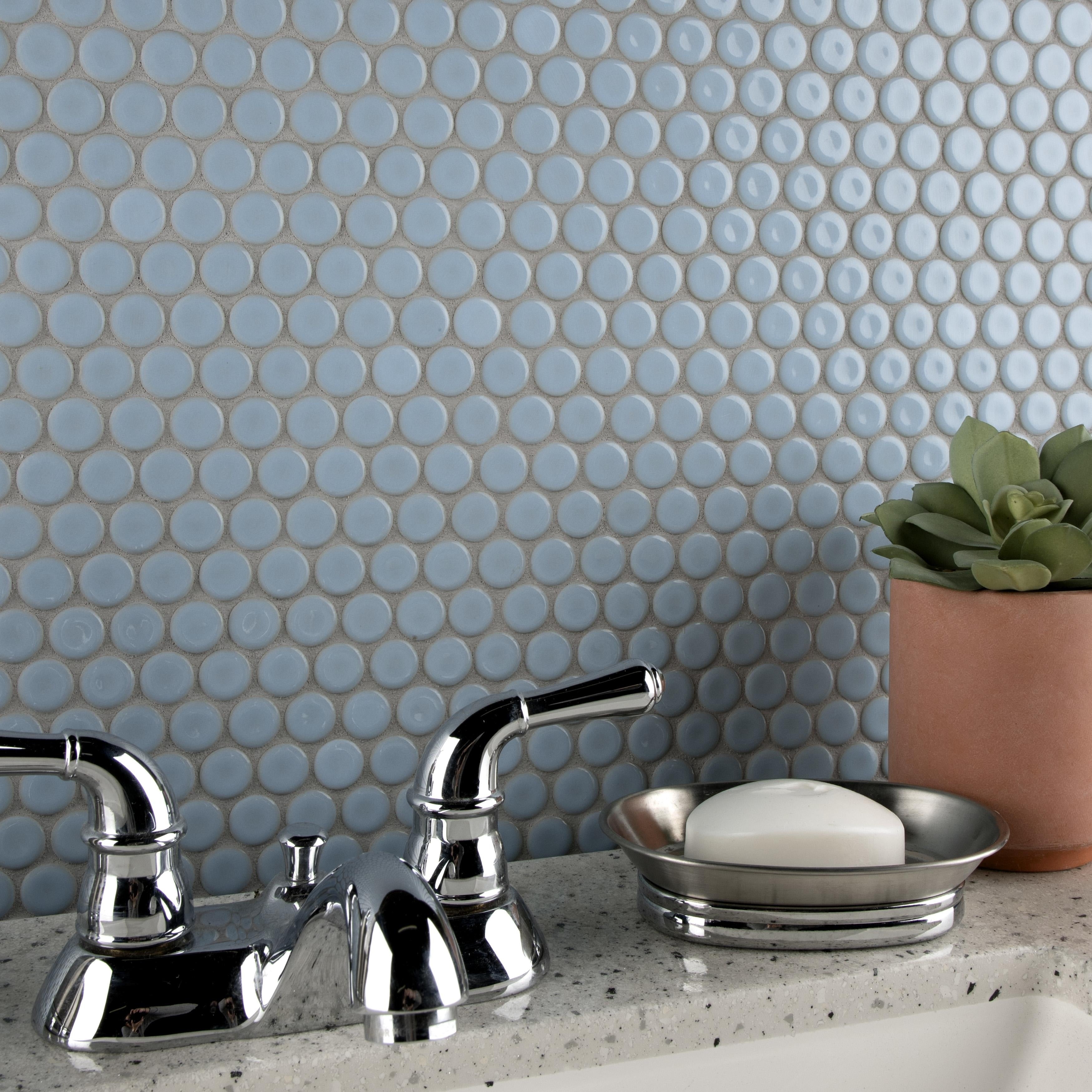 Somertile 12X12.625 Inch Penny Cashmere Blue Porcelain Mosaic Floor And Wall Tile 10 Tiles 10.2 Sqft.