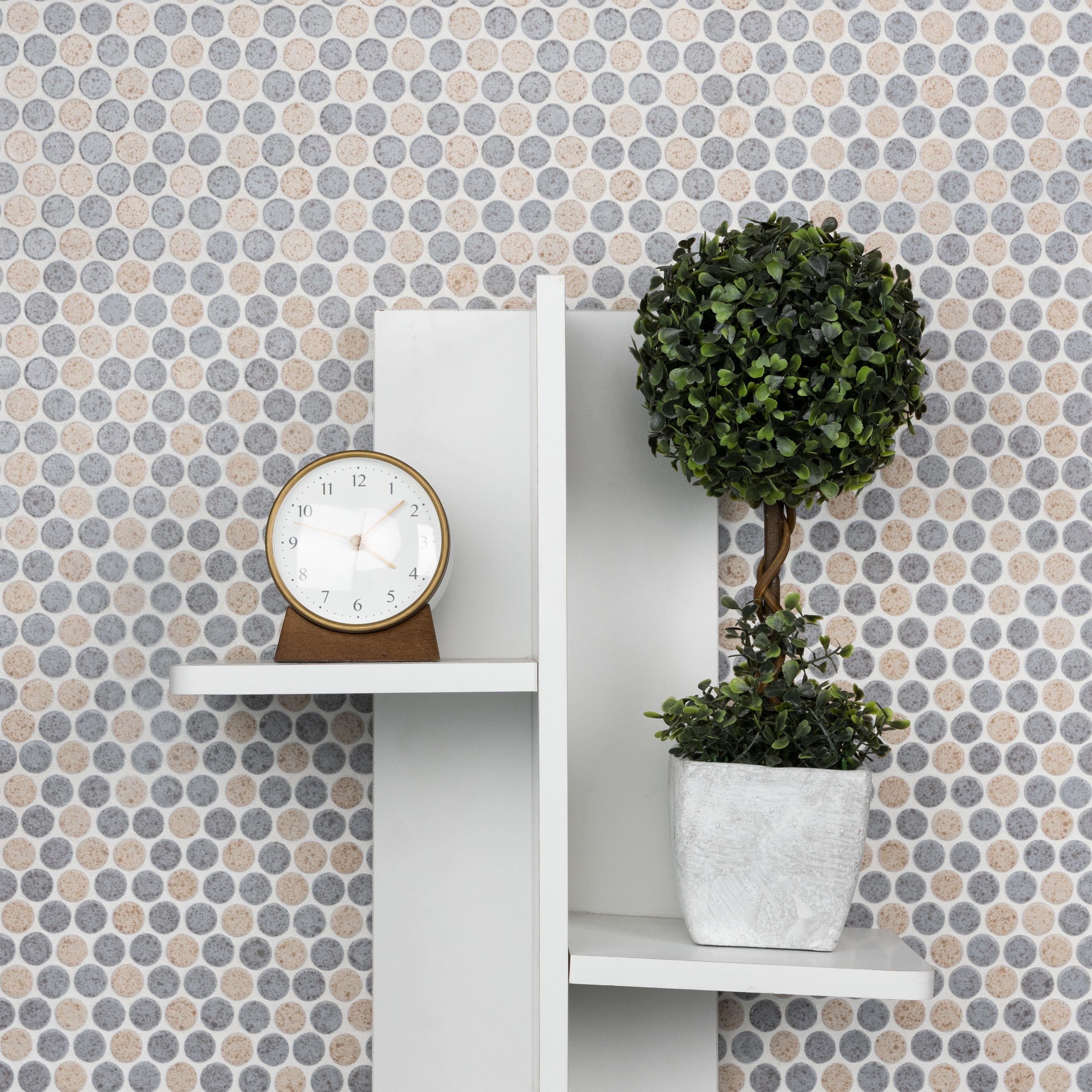 Somertile 12X12.625 Inch Penny Cookies And Cream Porcelain Mosaic Floor And Wall Tile 10 Tiles 10.2 Sqft.
