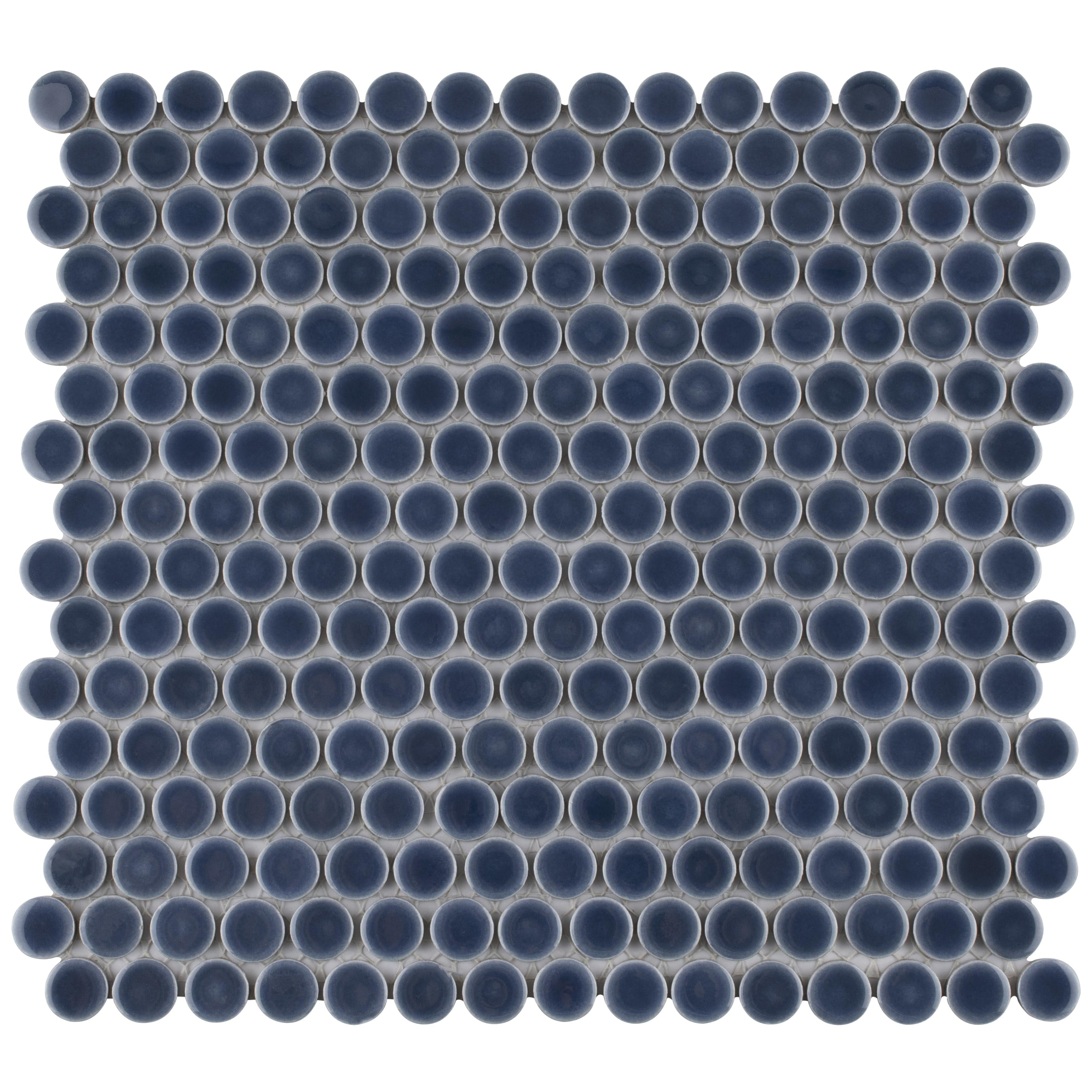 Somertile 12X12.625 Inch Penny Denim Blue Porcelain Mosaic Floor And Wall Tile 10 Tiles 10.2 Sqft.