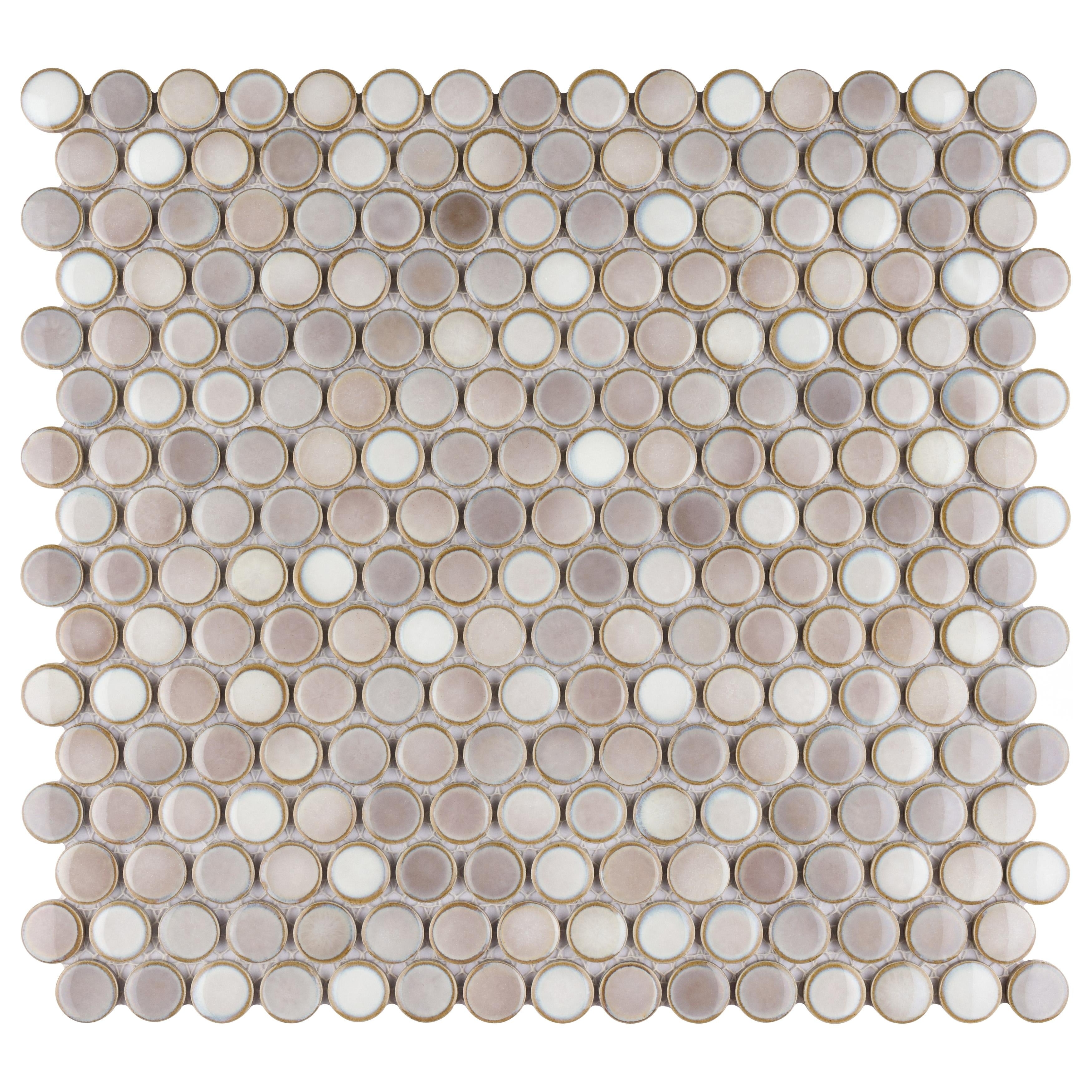 Somertile 12X12.625 Inch Penny Dove Grey Porcelain Mosaic Floor And Wall Tile 10 Tiles 10.2 Sqft.