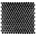 Somertile 12X12.625 Inch Penny Glossy Black Porcelain Mosaic Floor And Wall Tile 10 Tiles 10.2 Sqft.