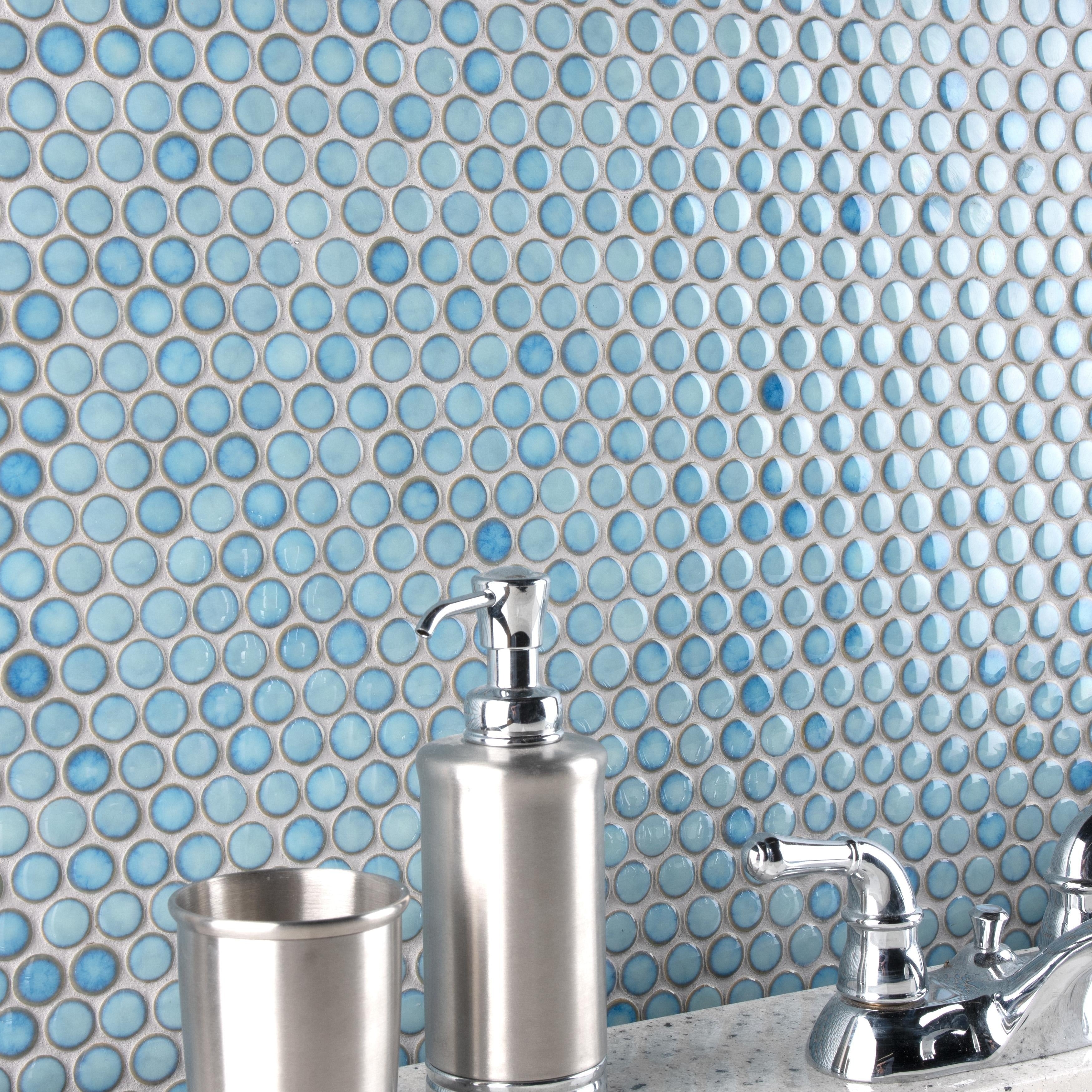 Somertile 12X12.625 Inch Penny Marine Porcelain Mosaic Floor And Wall Tile 10 Sheets 10.2 Sqft.