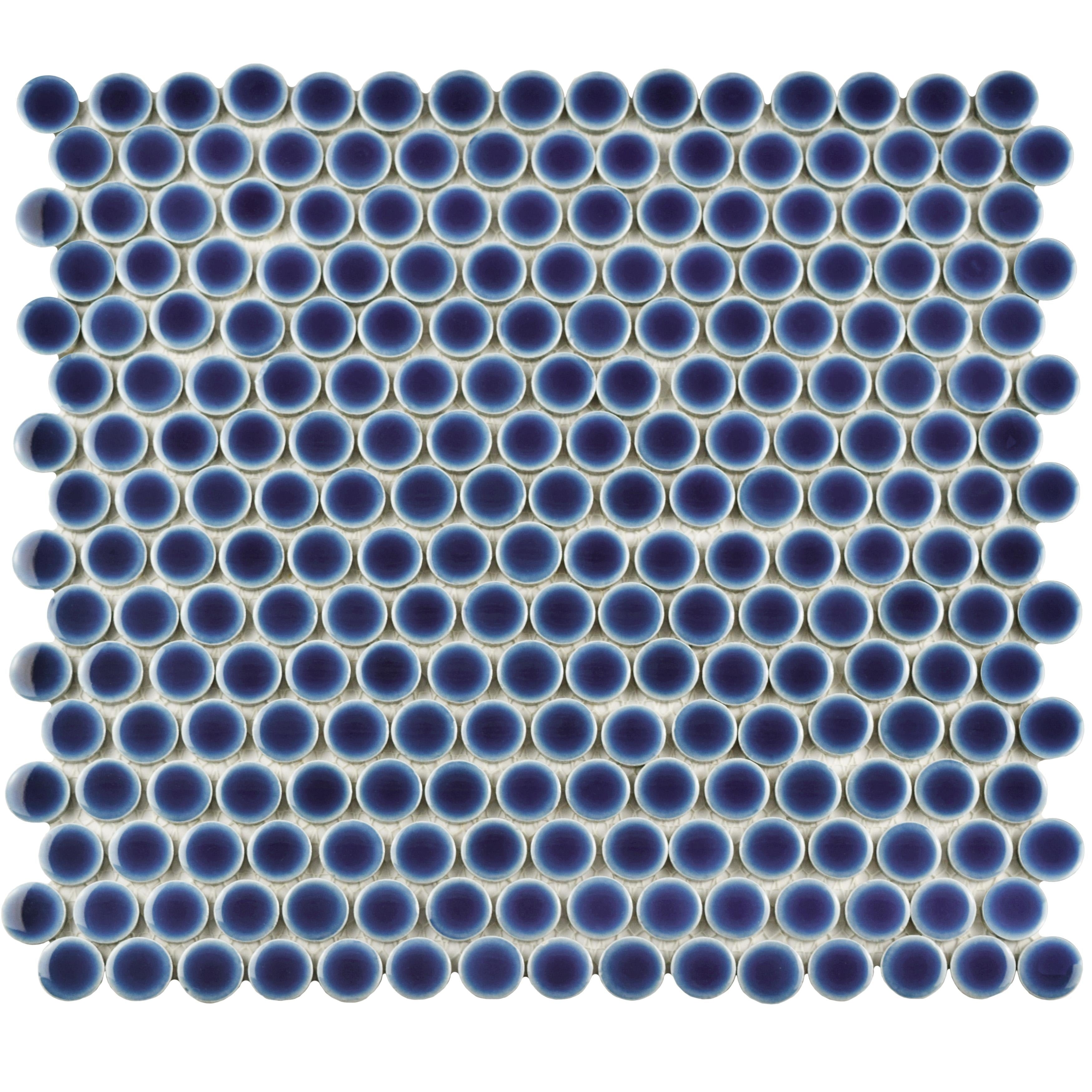 Somertile 12X12.625 Inch Penny Smoky Blue Porcelain Mosaic Floor And Wall Tile 10 Tiles 10.2 Sqft.