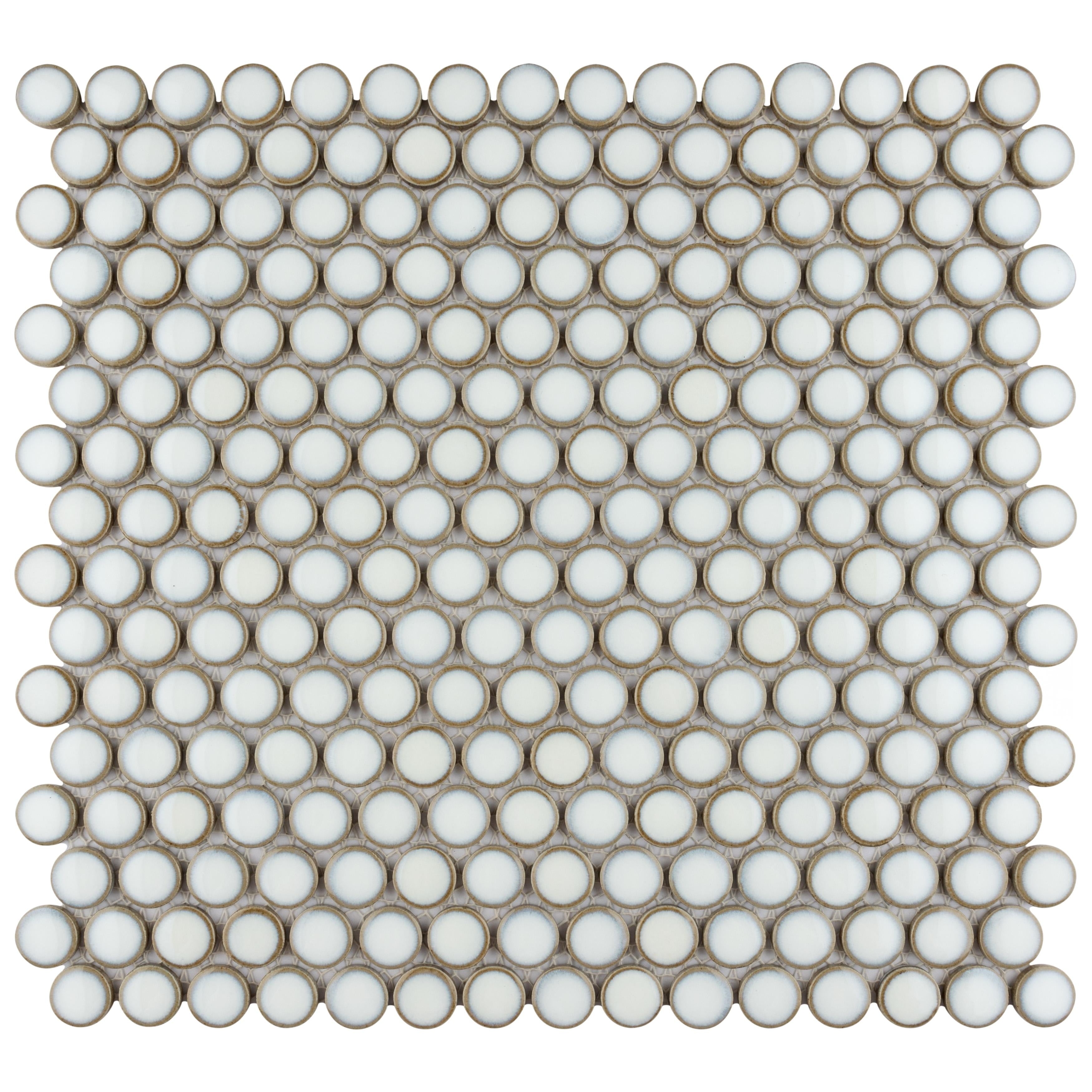 Somertile 12X12.625 Inch Penny Snowcap White Porcelain Mosaic Floor And Wall Tile 10 Tiles 10.2 Sqft.