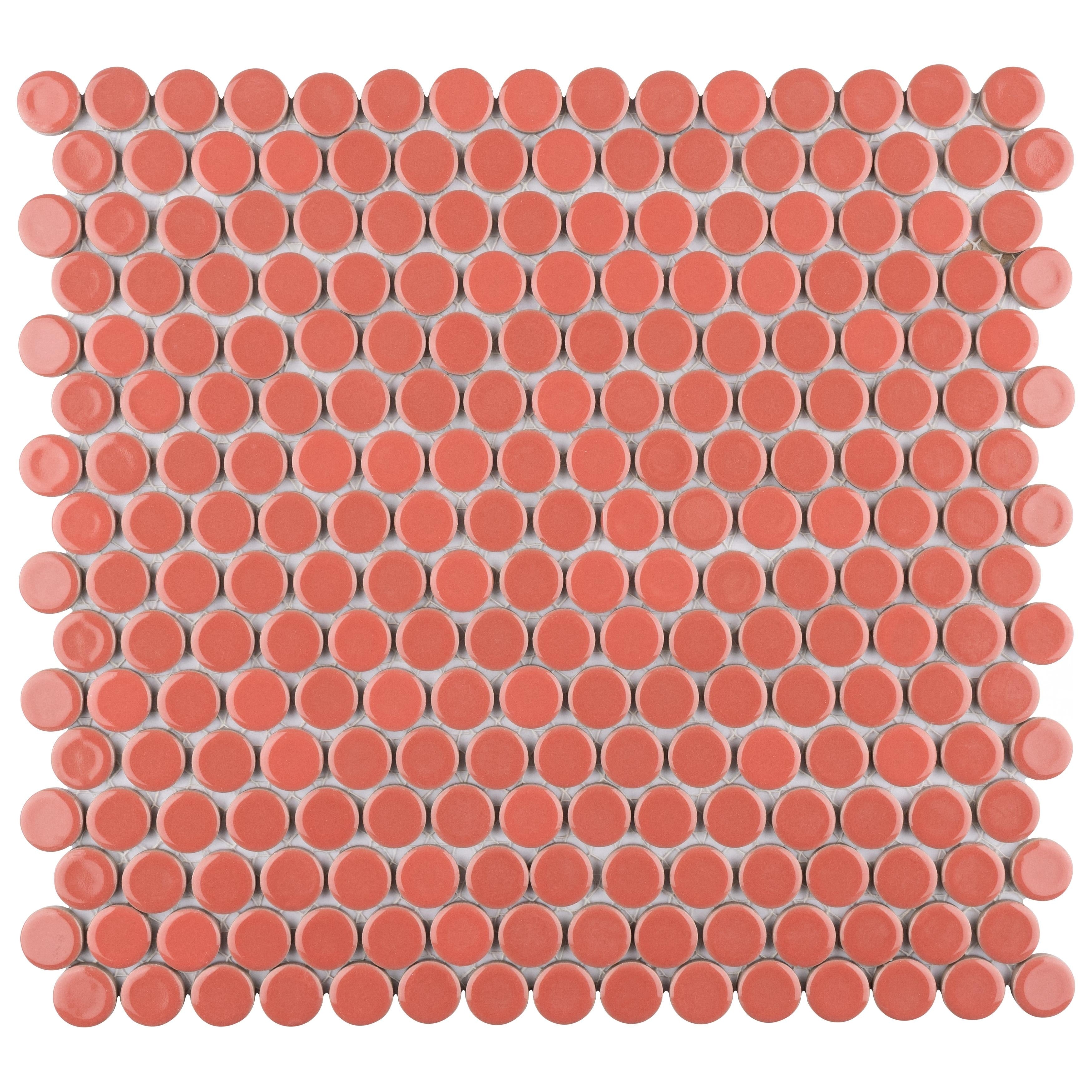 Somertile 12X12.625 Inch Penny Vermilio Porcelain Mosaic Floor And Wall Tile 10 Tiles 10.2 Sqft.