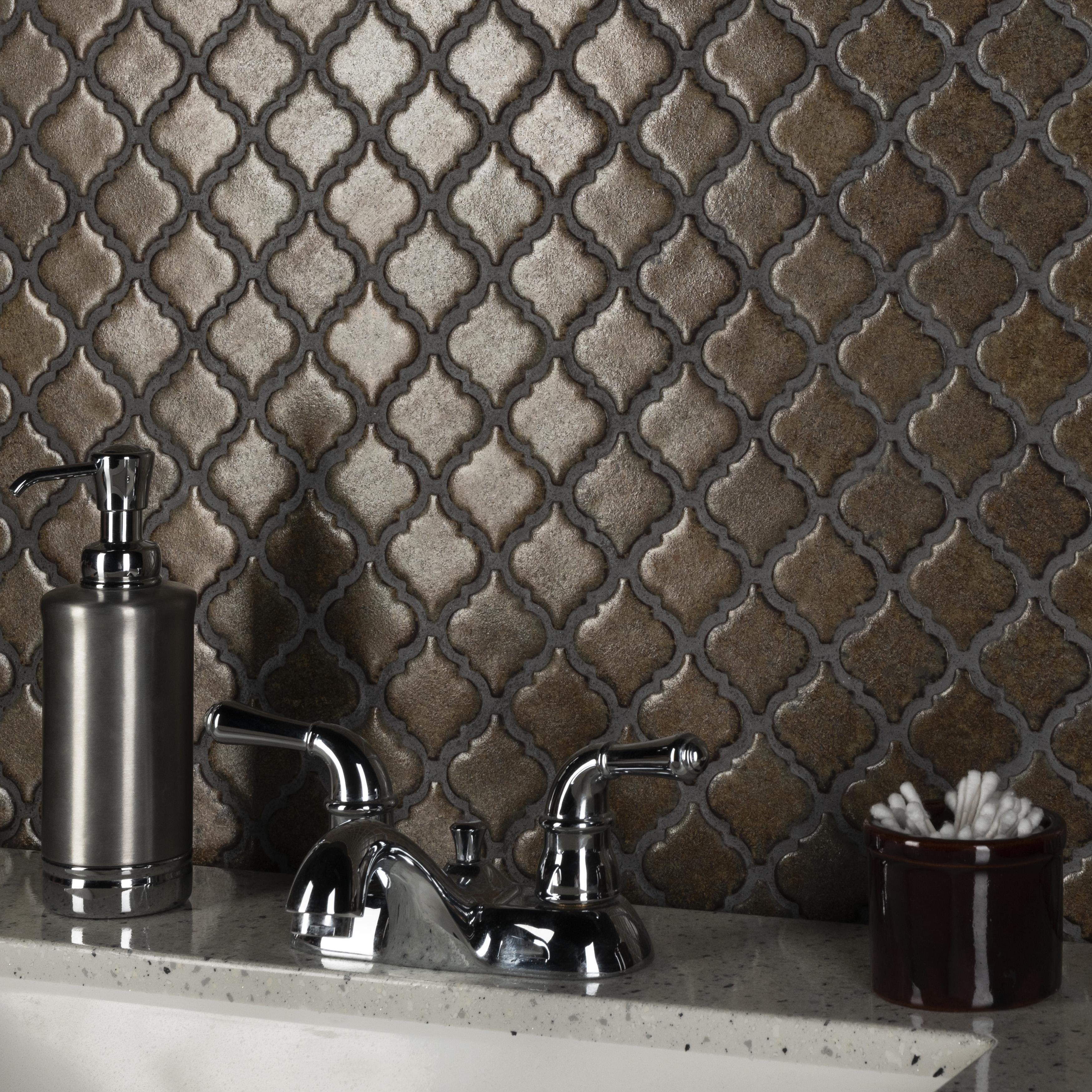 Somertile 12.375X12.5 Inch Antaeus Brownstone Porcelain Mosaic Floor And Wall Tile 10 Tiles 10.7 Sqft.