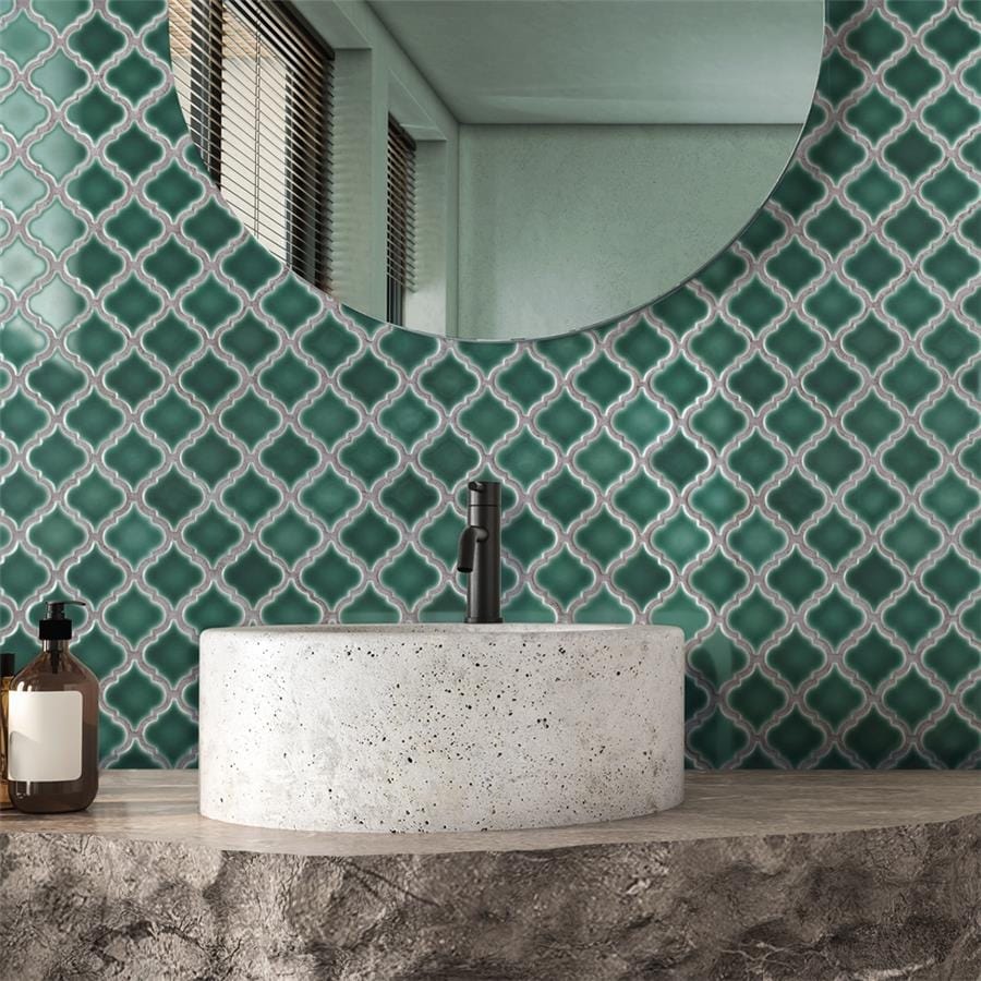 Somertile 12.375X12.5 Inch Antaeus Emerald Porcelain Mosaic Floor And Wall Tile 10 Tiles 10.7 Sqft.