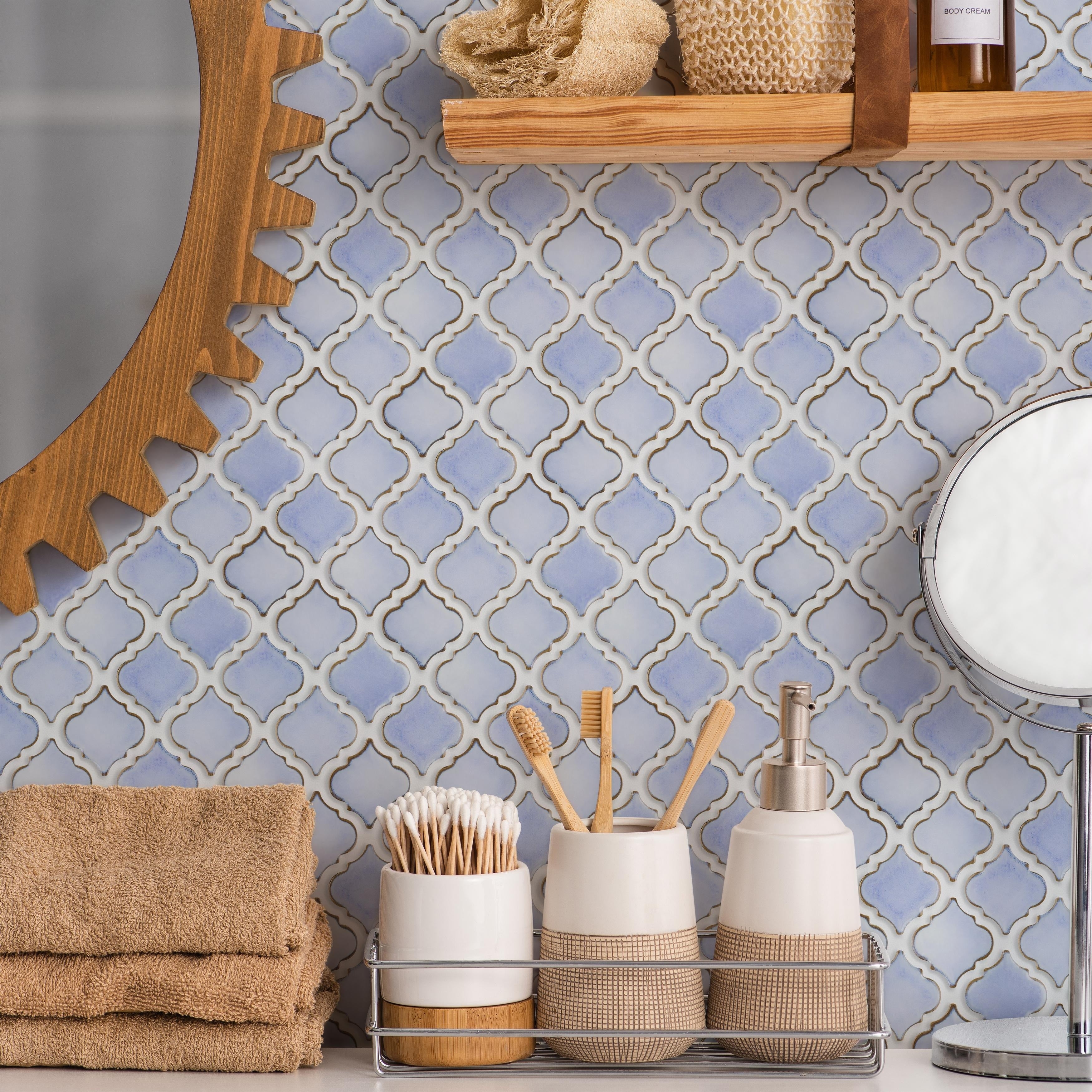Somertile 12.375X12.5 Inch Antaeus Frost Blue Porcelain Mosaic Floor And Wall Tile 10 Tiles 10.7 Sqft.