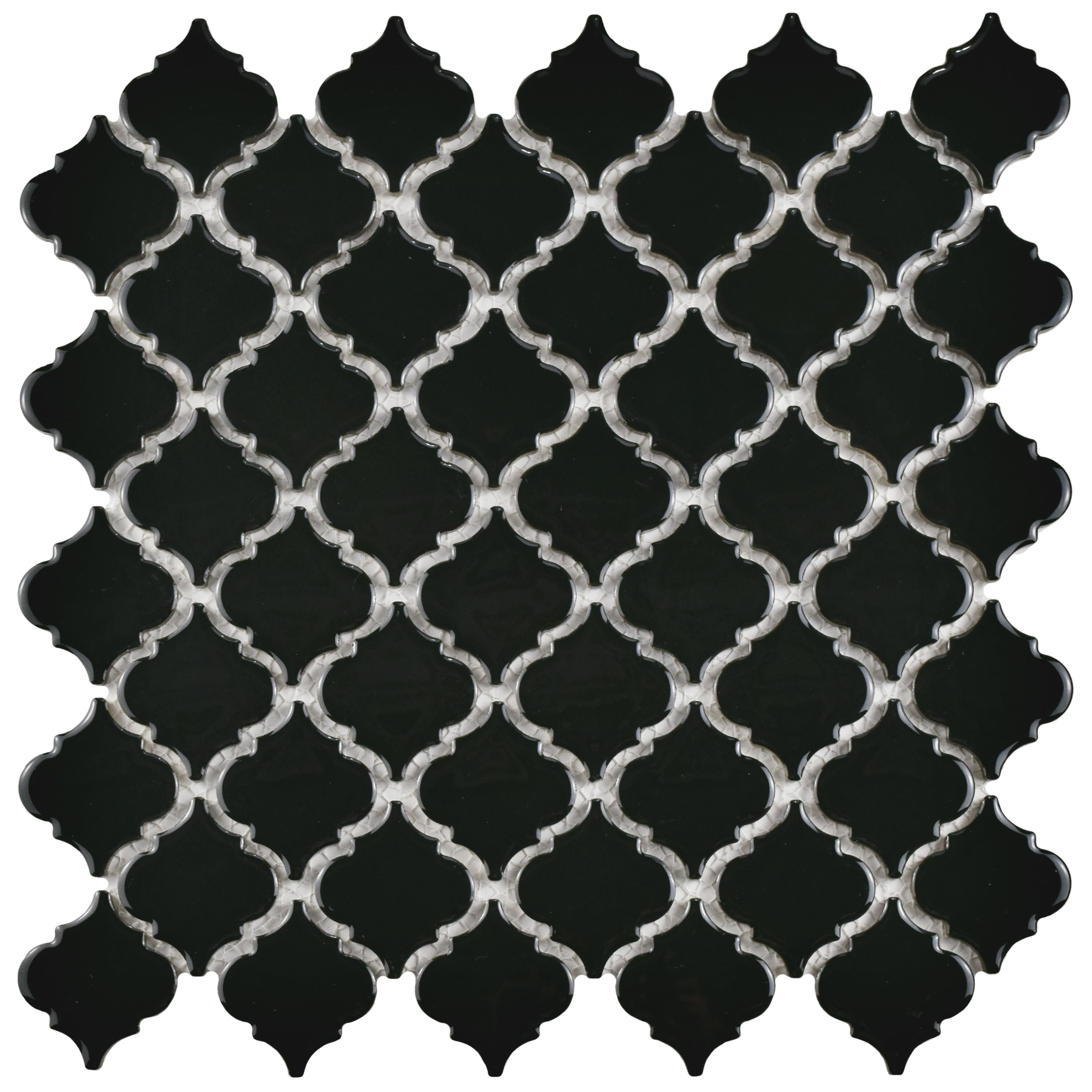 Somertile 12.375X12.5 Inch Antaeus Glossy Black Porcelain Mosaic Floor And Wall Tile 10 Tiles 10.7 Sqft.