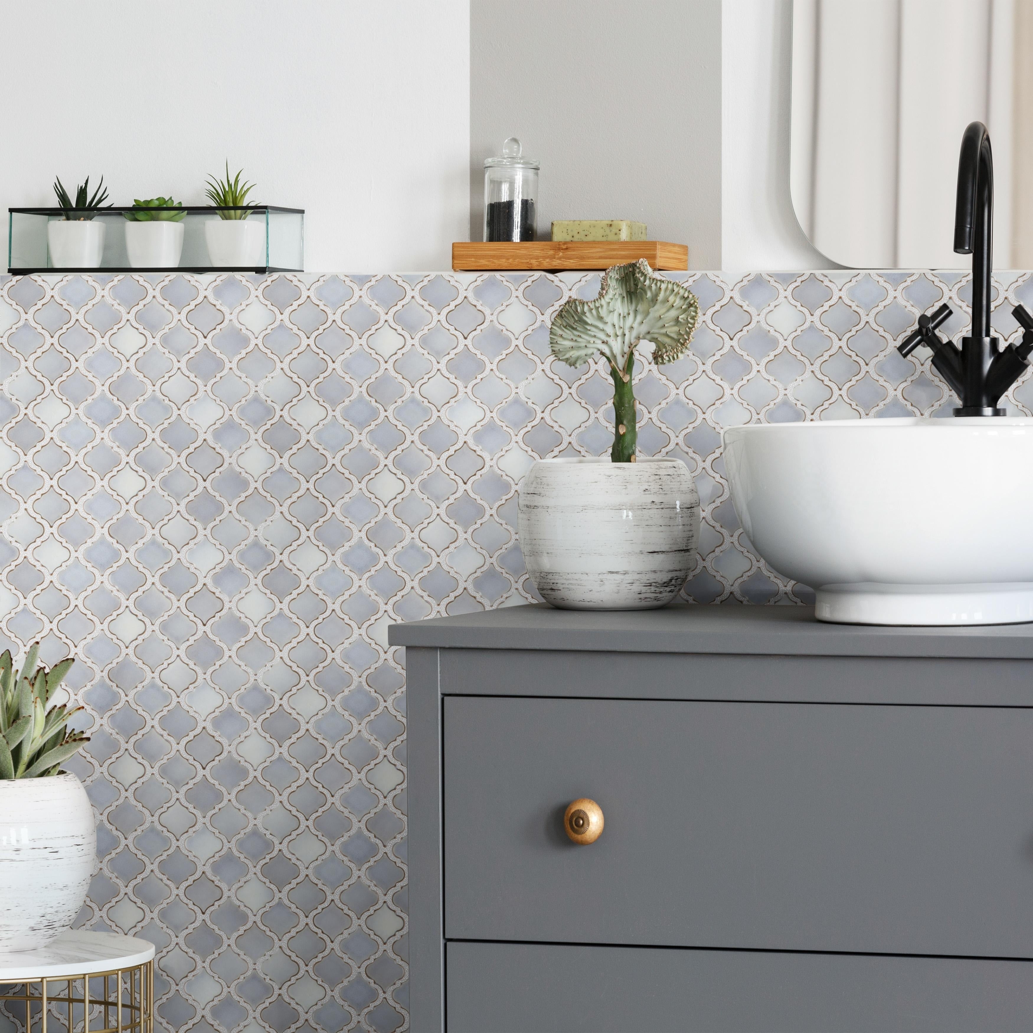 Somertile 12.375X12.5 Inch Antaeus Grey Eye Porcelain Mosaic Floor And Wall Tile 10 Tiles 10.7 Sqft.