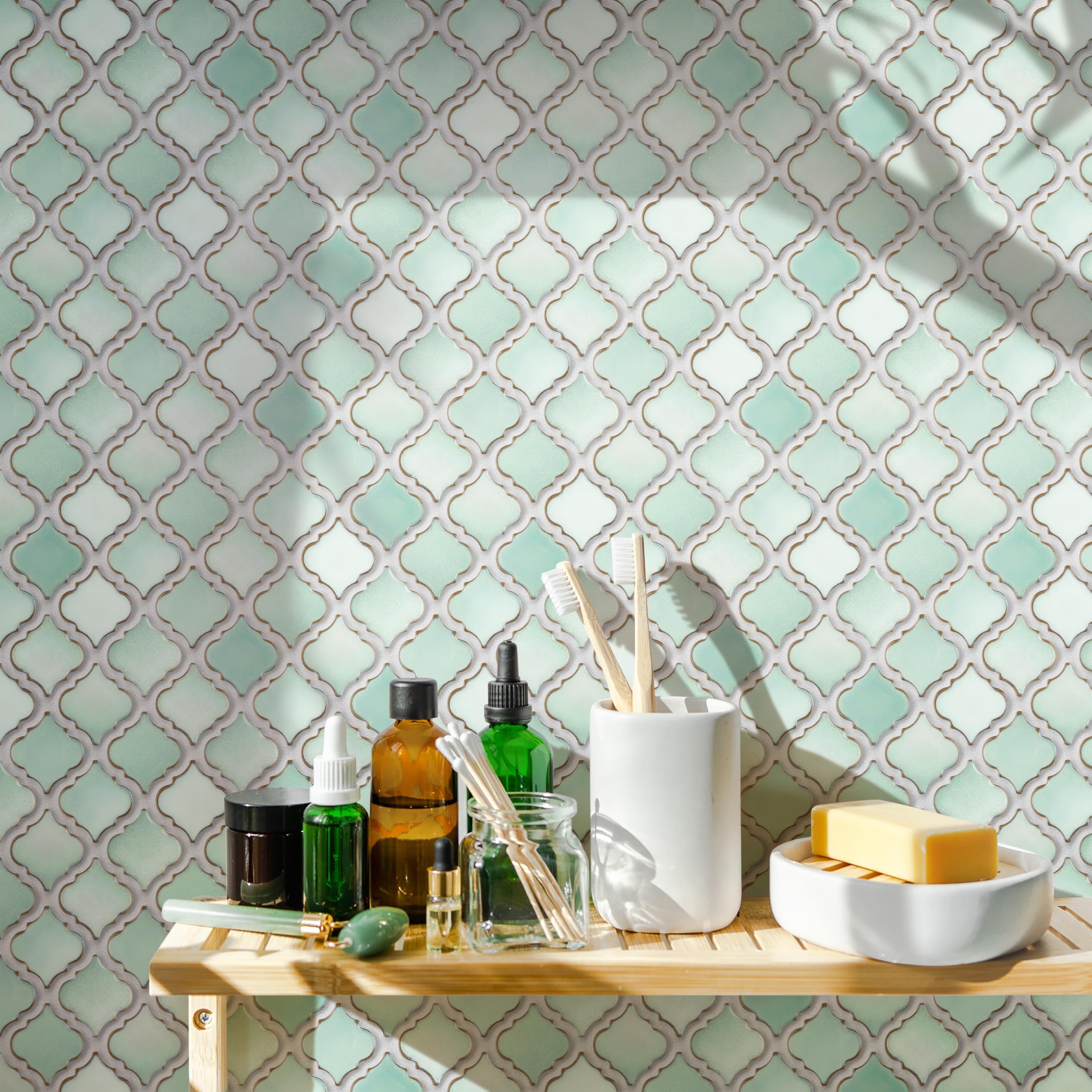 Somertile 12.375X12.5 Inch Antaeus Mint Green Porcelain Mosaic Floor And Wall Tile 10 Tiles 10.7 Sqft.