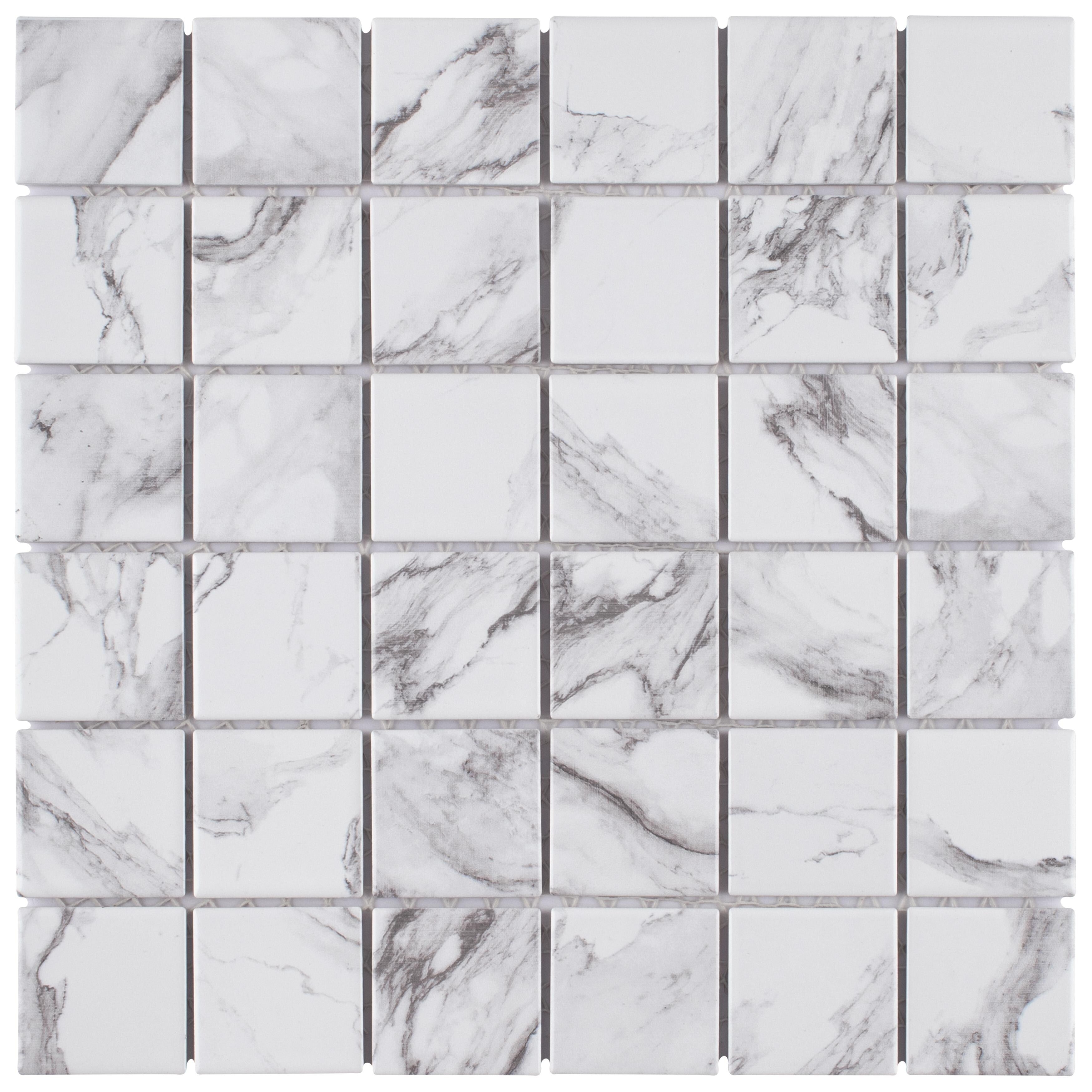 Somertile 11.625 X 11.625 Inch Katina Calacatta Porcelain Mosaic Floor And Wall Tile 10 Tiles 9.59 Sqft.