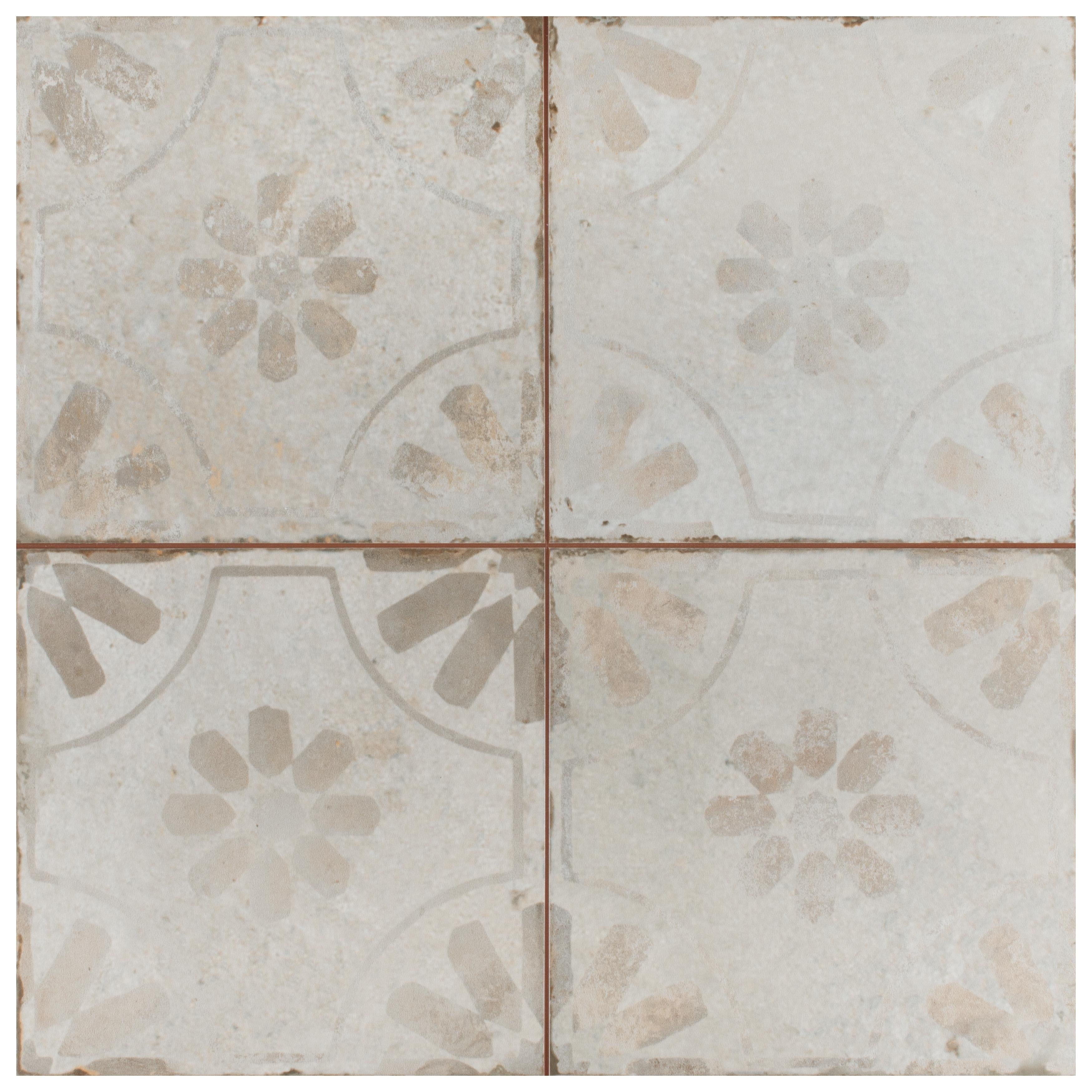 Somertile 17.63 In. X 17.63 In. Royals Blume White Ceramic Floor And Wall Tile 5 Tiles 11.02 Sqft.