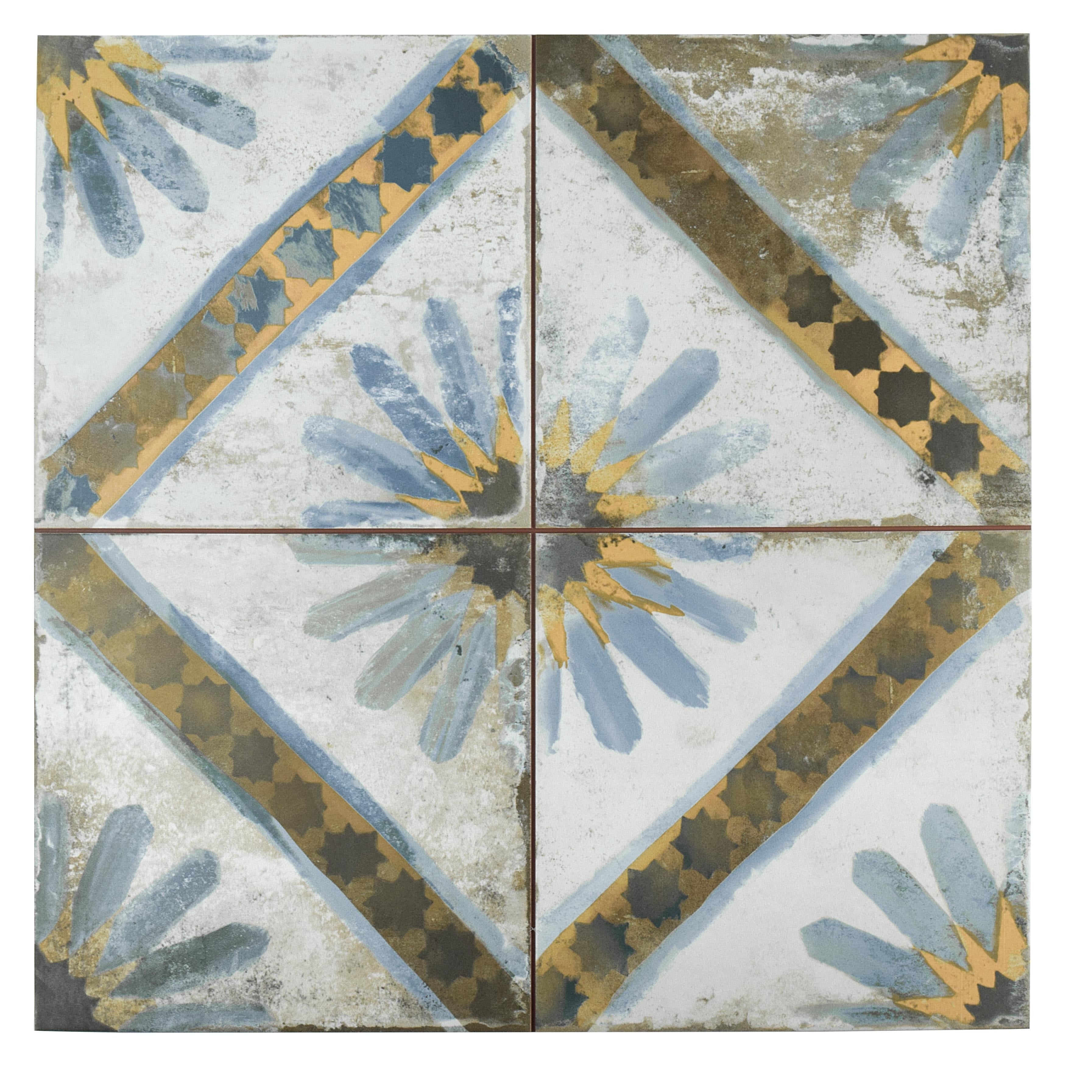 Somertile 17.625X17.625 Inch Royals Marrakech Blue Ceramic Floor And Wall Tile 5 Tiles 11.02 Sqft.