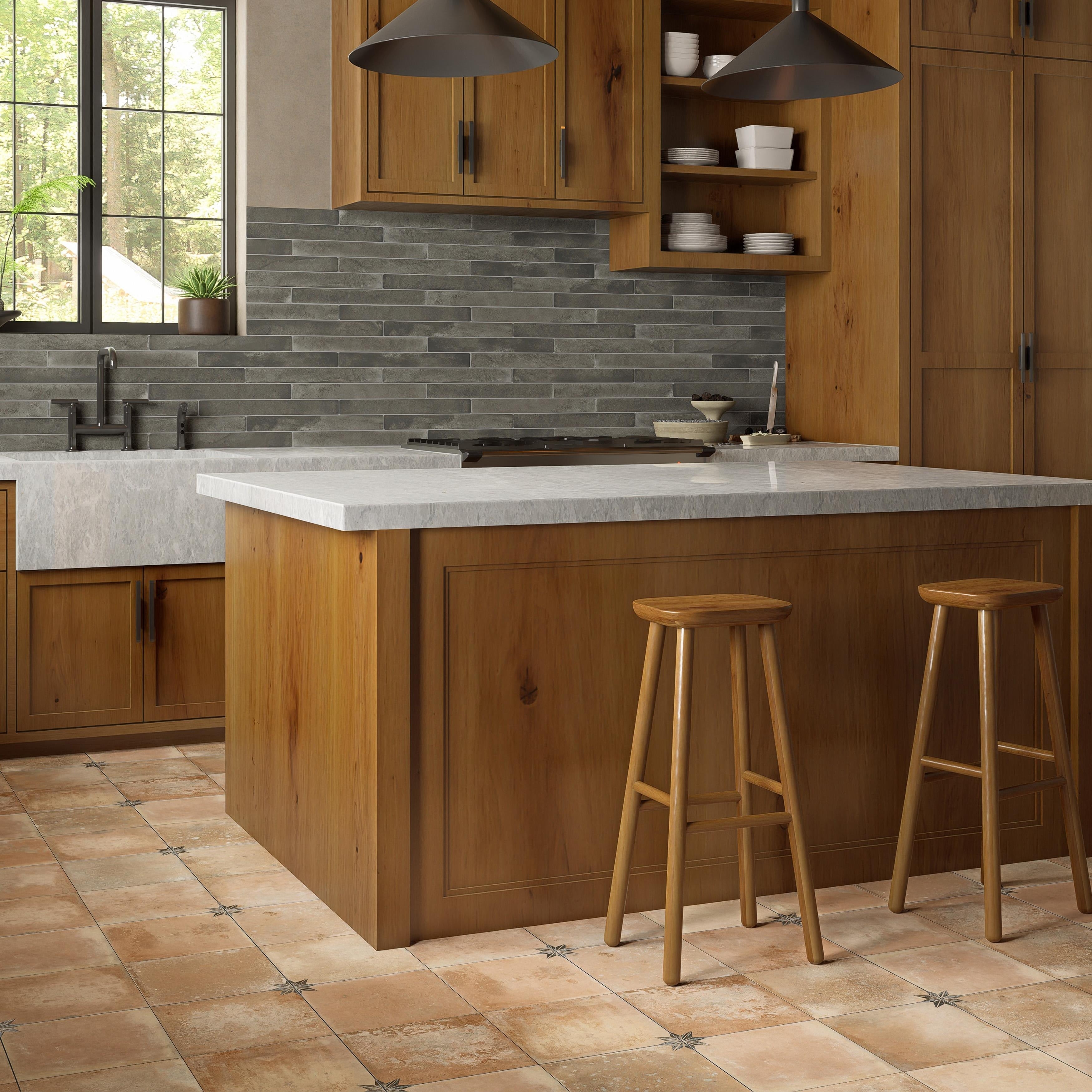 Merola Tile Kings Nonna With Black Star 17 7 8 X 17 7 8 Porcelain Floor And Wall Tile