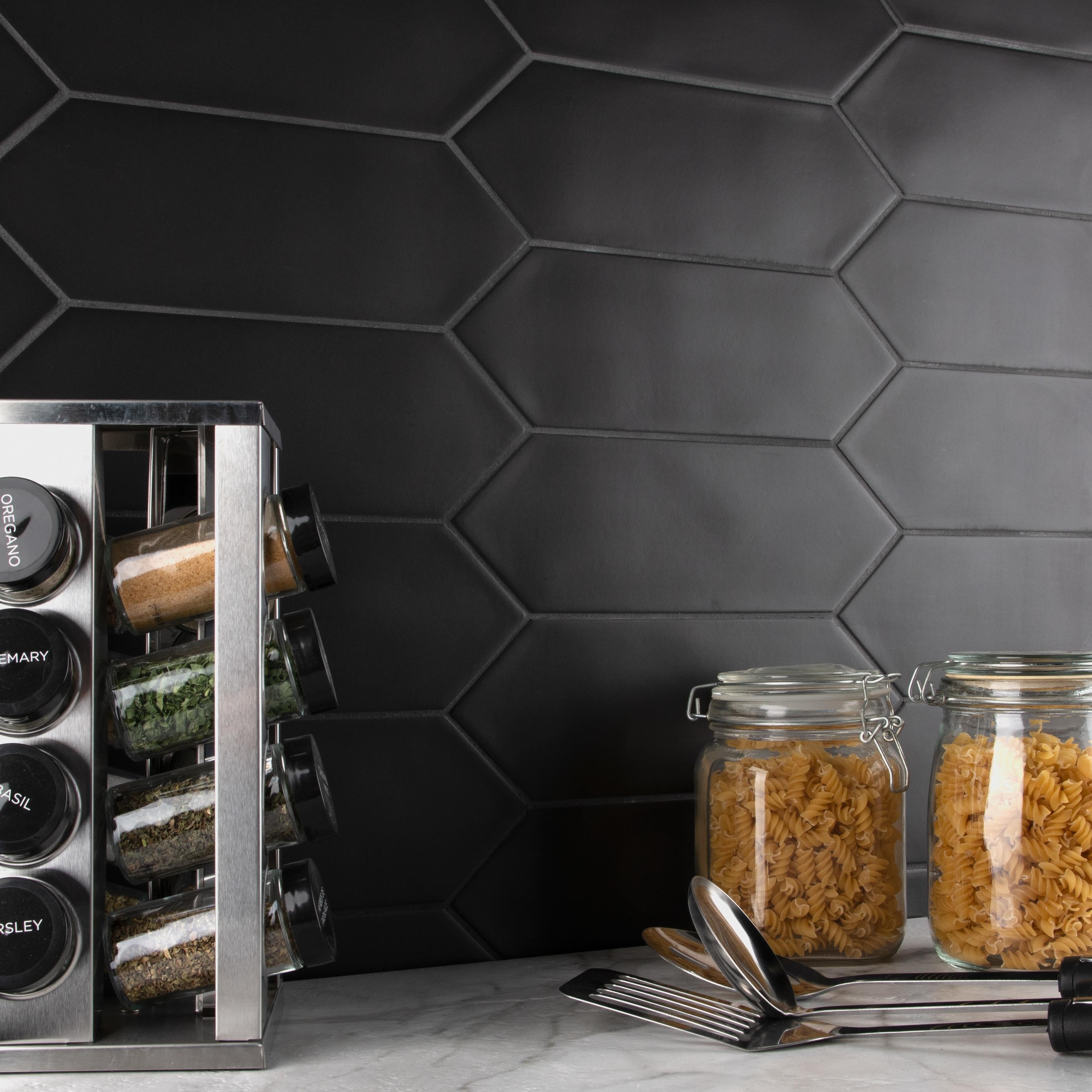 Somertile 4X11.75 Inch Cometa Black Porcelain Floor And Wall Tile 40 Tiles 11.81 Sqft.