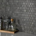 Somertile 10.37 X 11.38 Inch Anfield Hex Dark Grey Ceramic Mosaic Floor And Wall Tile 12 Tile 9.84 Sqft.