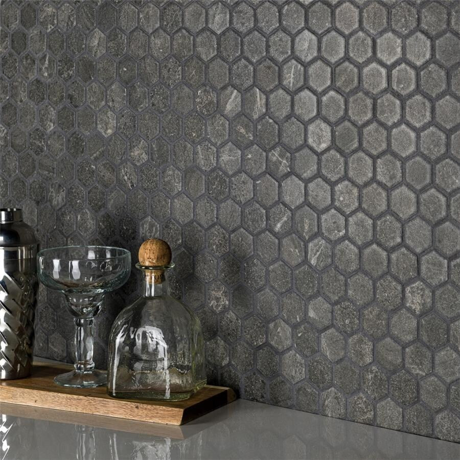 Somertile 10.37 X 11.38 Inch Anfield Hex Dark Grey Ceramic Mosaic Floor And Wall Tile 12 Tile 9.84 Sqft.
