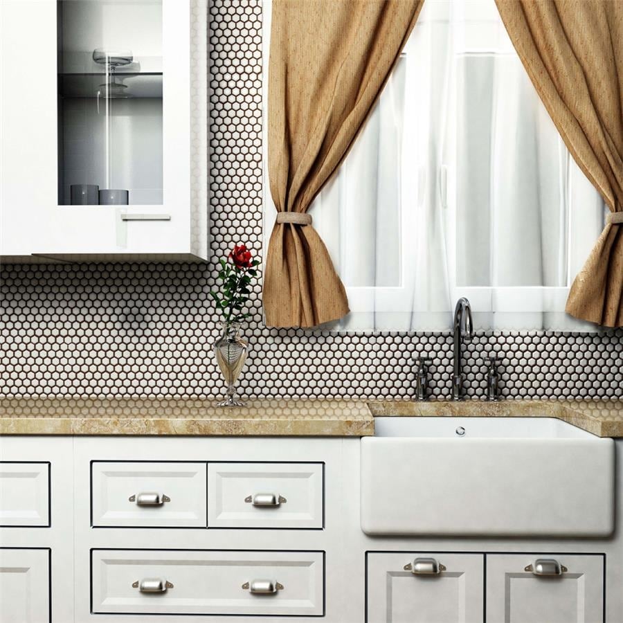 Somertile 10.25X11.75 Inch Victorian Hex Glossy White Porcelain Mosaic Floor And Wall Tile 10 Tiles 8.54 Sqft.