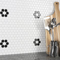 Somertile 10.25X11.75 Inch Victorian Hex White With Flower Porcelain Mosaic Floor And Wall Tile 10 Tiles 8.54 Sqft.