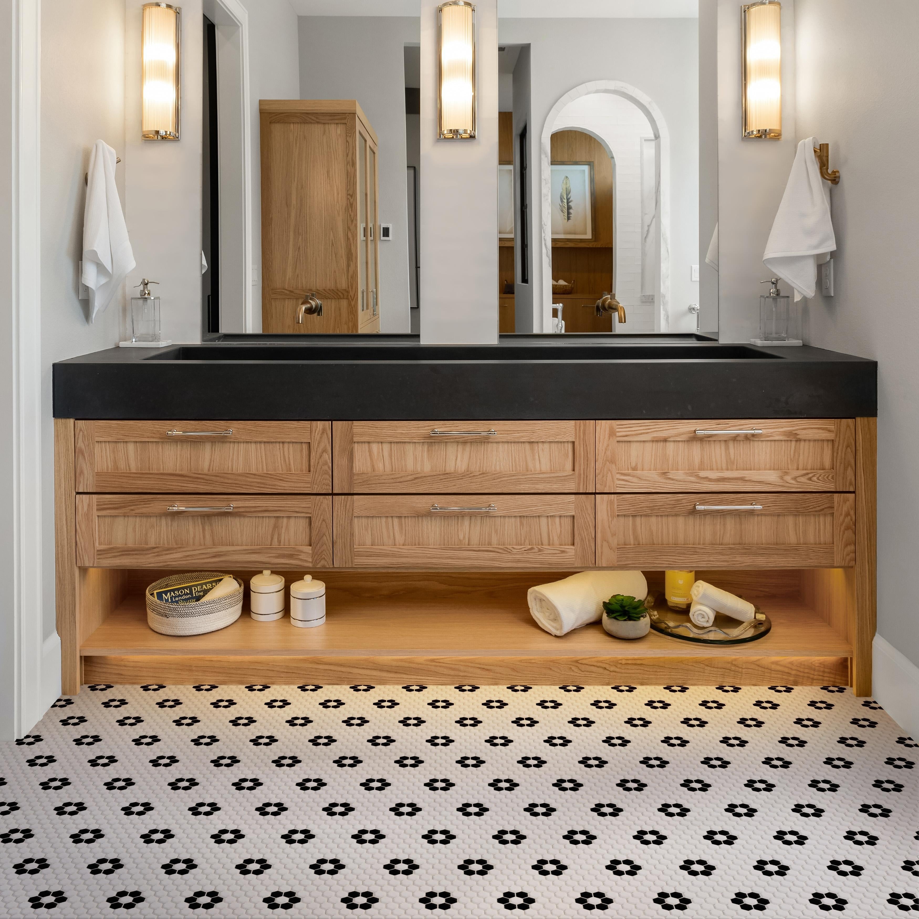 Somertile 10.25X11.75 Inch Victorian Hex White With Flower Porcelain Mosaic Floor And Wall Tile 10 Tiles 8.54 Sqft.