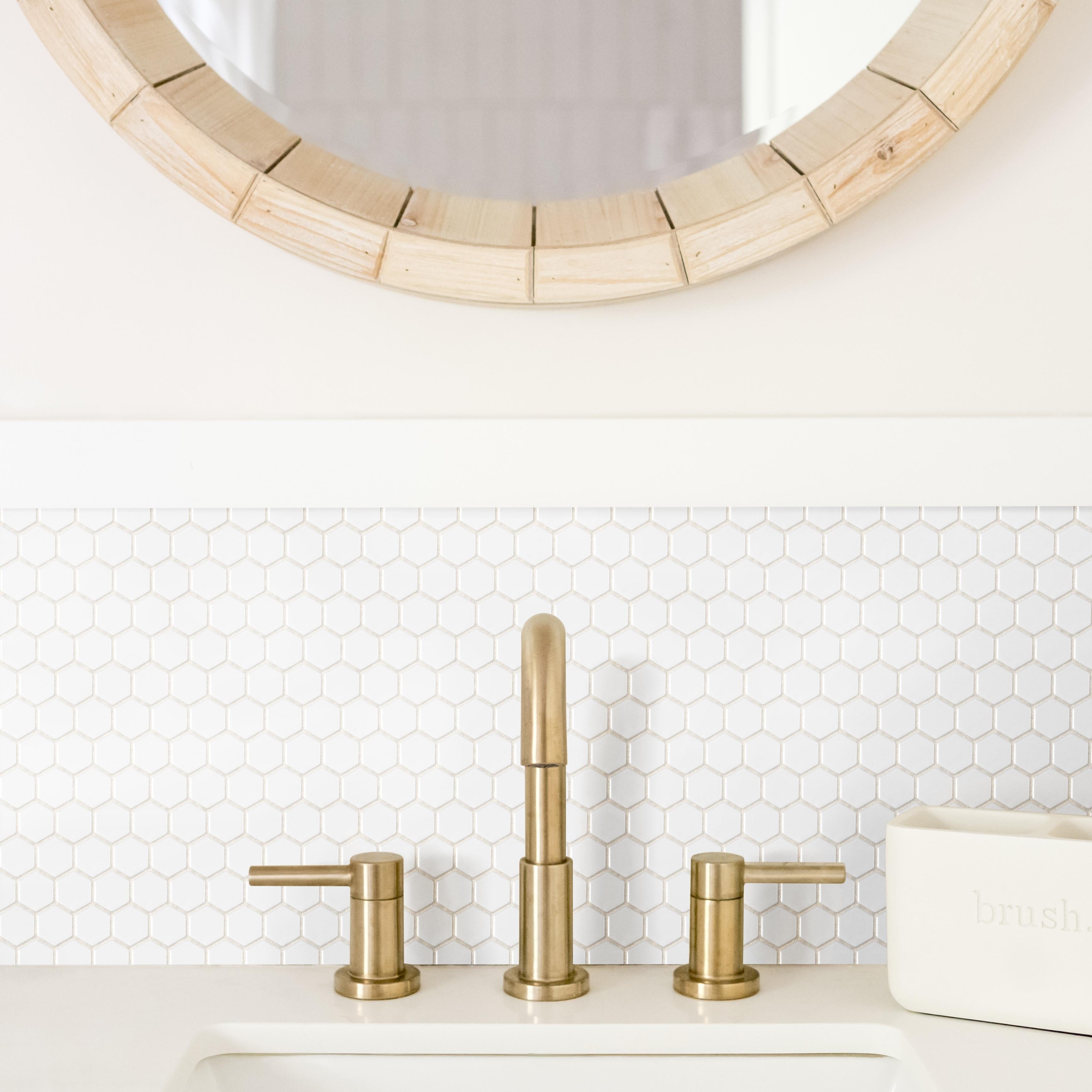 Somertile 10.25X11.75 Inch Victorian Hex Matte White Porcelain Mosaic Floor And Wall Tile 10 Tiles 8.54 Sqft.