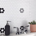 Somertile 10.25X11.75 Inch Victorian Hex White With Flower Porcelain Mosaic Floor And Wall Tile 10 Tiles 8.54 Sqft.