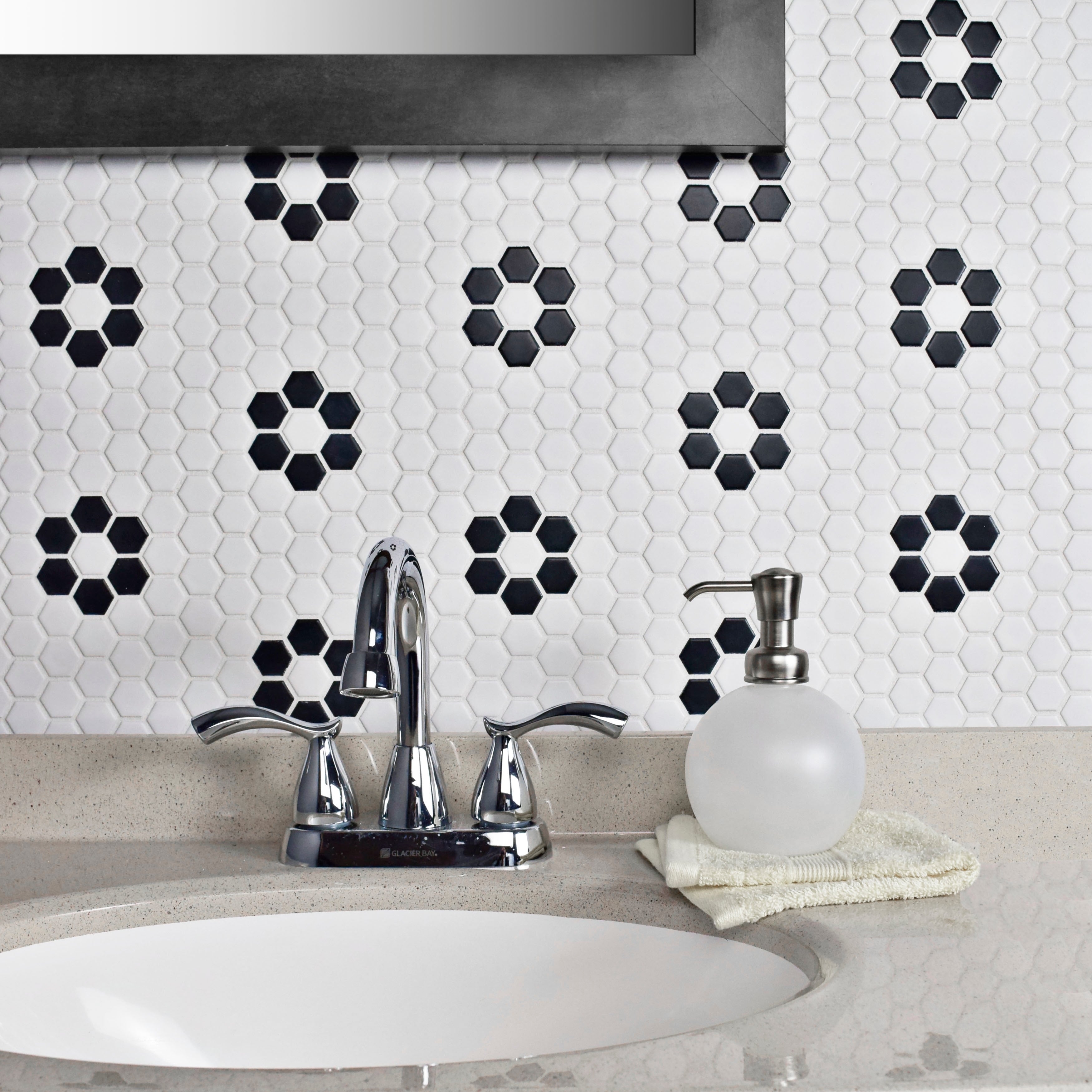 Somertile 10.25X11.75 Inch Victorian Hex Matte White Flower Porcelain Mosaic Floor And Wall Tile 10 Tiles 8.54 Sqft.