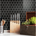 Somertile 10.5X11 Inch Victorian Hex Matte Black Porcelain Mosaic Floor And Wall Tile 10 Tiles 8.02 Sqft.