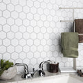 Somertile 10.5X11 Inch Victorian Hex Matte White Porcelain Mosaic Floor And Wall Tile 10 Tiles 8.02 Sqft.