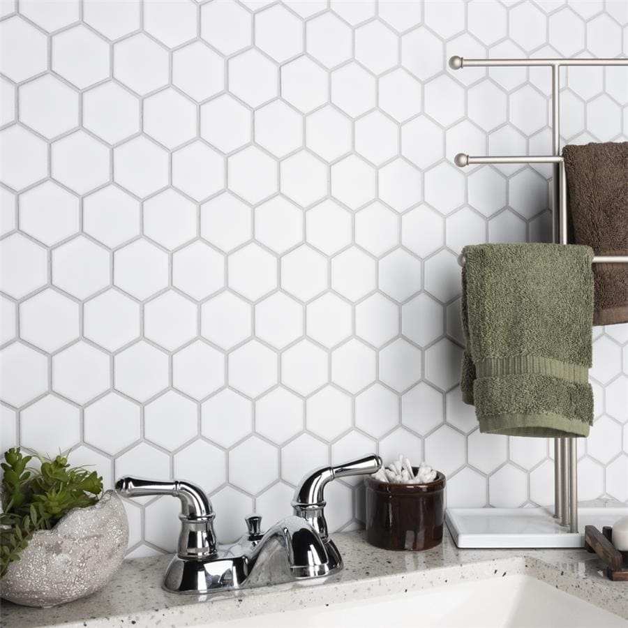 Somertile 10.5X11 Inch Victorian Hex Matte White Porcelain Mosaic Floor And Wall Tile 10 Tiles 8.02 Sqft.