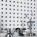 Somertile Metro Basketweave Matte White W Glossy Cobalt Dot Porcelain Mosaic Tile 11.75X11.75 Inch 20 Tiles 19.58 Sqft. Case