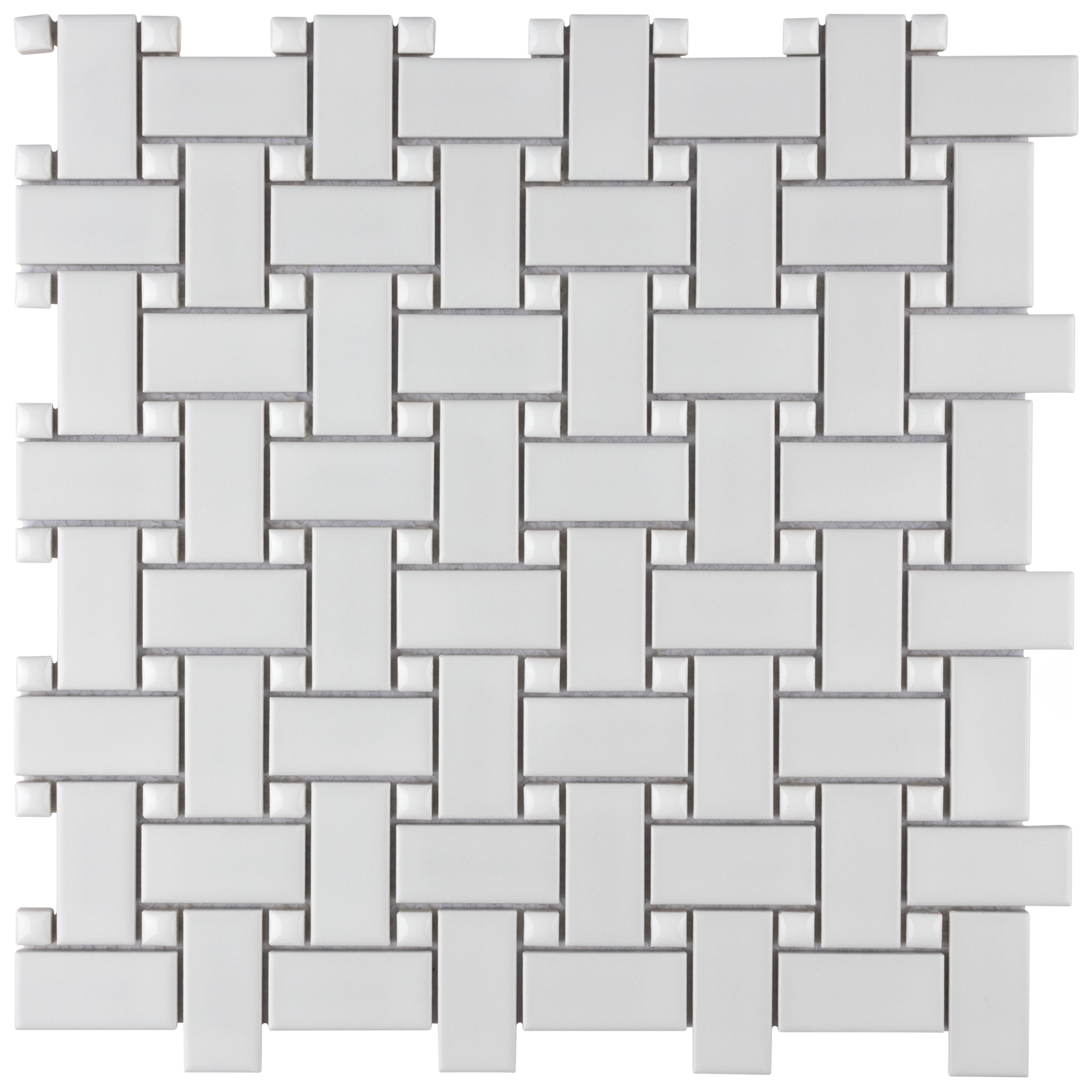 Somertile Metro Basketweave Matte White W Glossy White Dot Porcelain Mosaic Tile 11.75X11.75 Inch 20 Tiles 19.58 Sqft. Case
