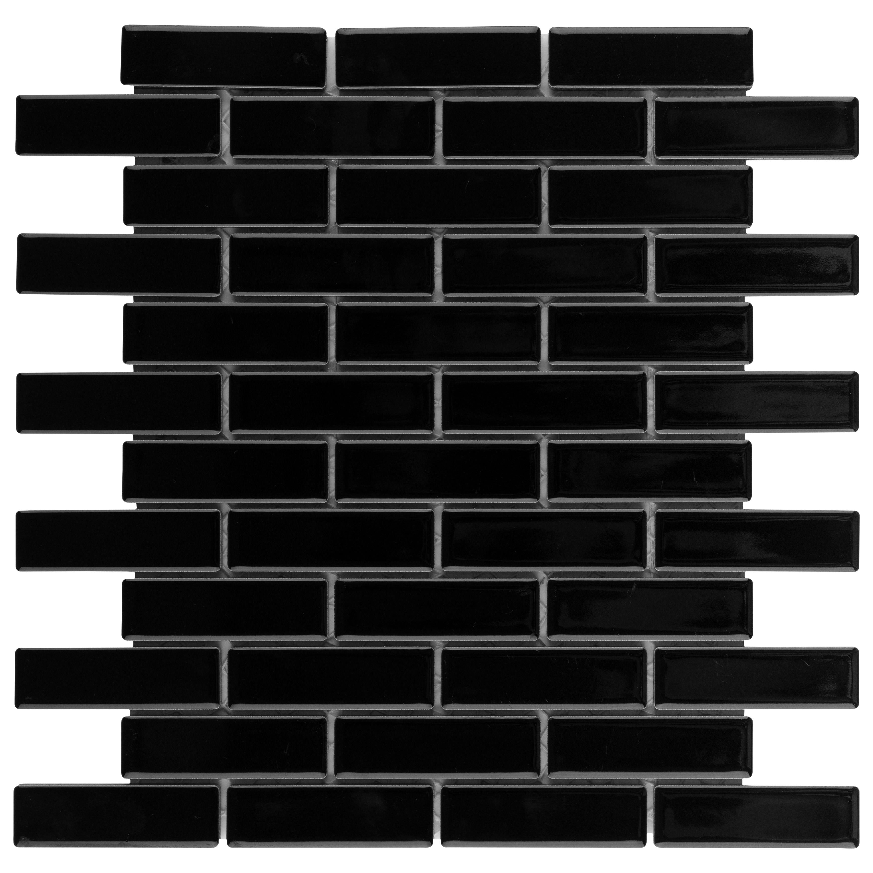 Somertile Metro Brick Subway Glossy Black 11.5X11.75 Inch Porcelain Tile 10 Tiles 9.58 Sqft. Case