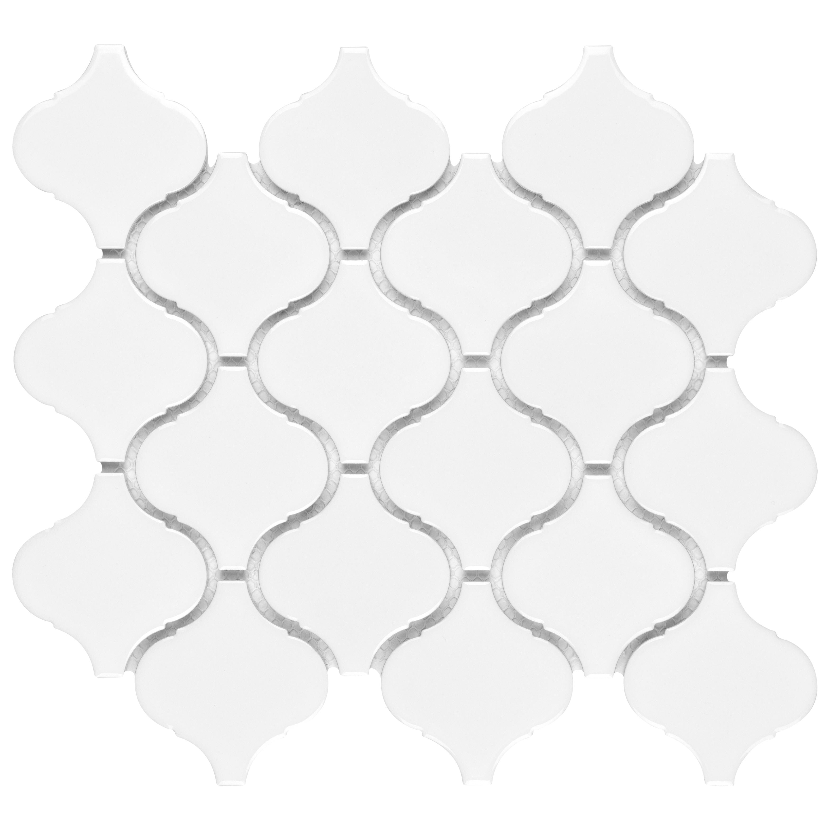 Somertile 9.75X10.25 Inch Victorian Morocco Glossy White Porcelain Mosaic Floor And Wall Tile 10 Tiles 7.11 Sqft.