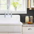 Somertile 9.75X11.5 Inch Victorian Penny Matte Satin Black Porcelain Mosaic Floor And Wall Tile 10 Tiles 8 Sqft.