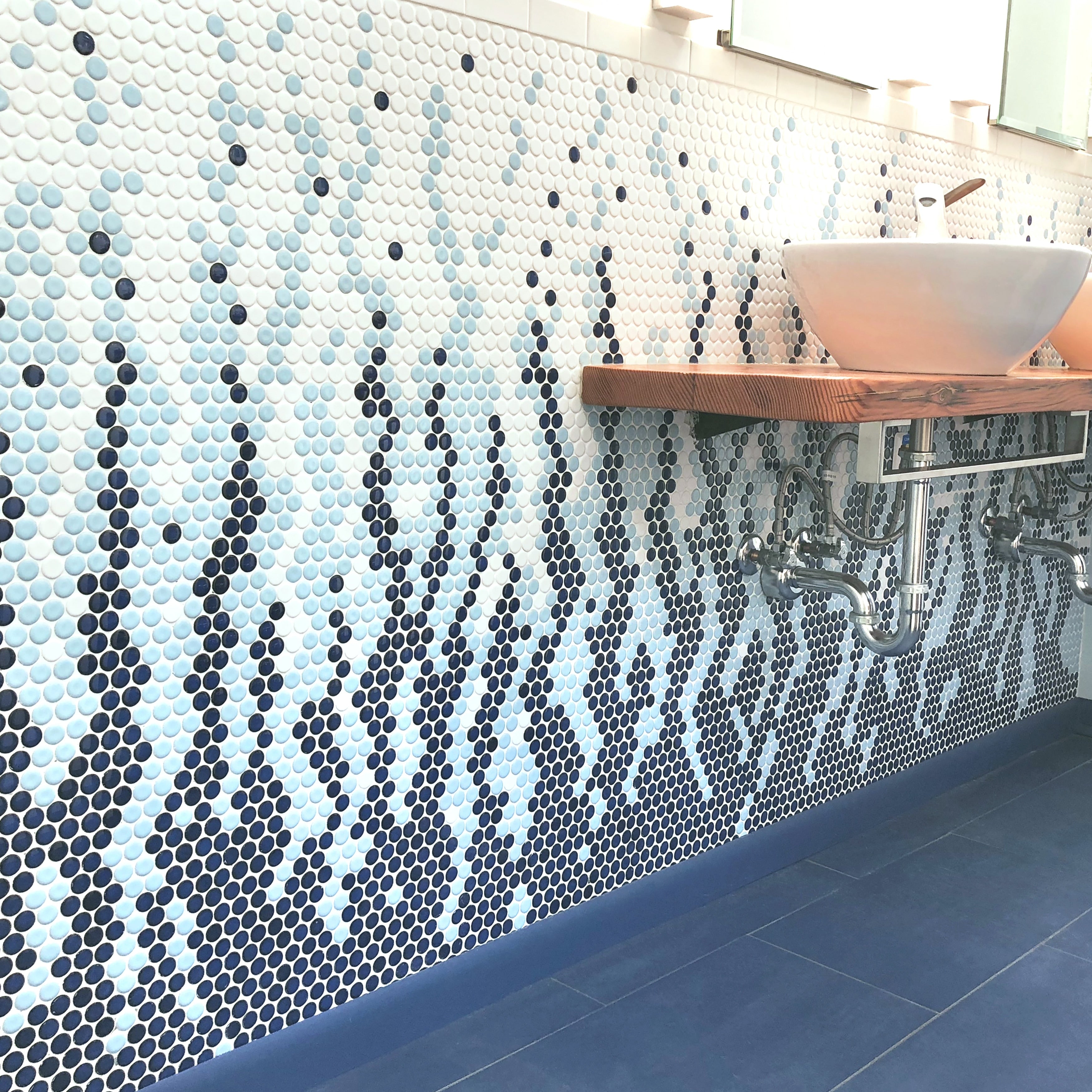 Somertile 9.75X11.5 Inch Victorian Penny Matte Light Blue Porcelain Mosaic Floor And Wall Tile 10 Tiles 8 Sqft.
