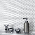 Somertile 9.75X11.5 Inch Victorian Penny Matte White Porcelain Mosaic Floor And Wall Tile 10 Tiles 8 Sqft.