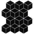 Somertile 10.5X12.125 Inch Victorian Rhombus Glossy Black Porcelain Mosaic Floor And Wall Tile 10 Tiles 9.04 Sqft.