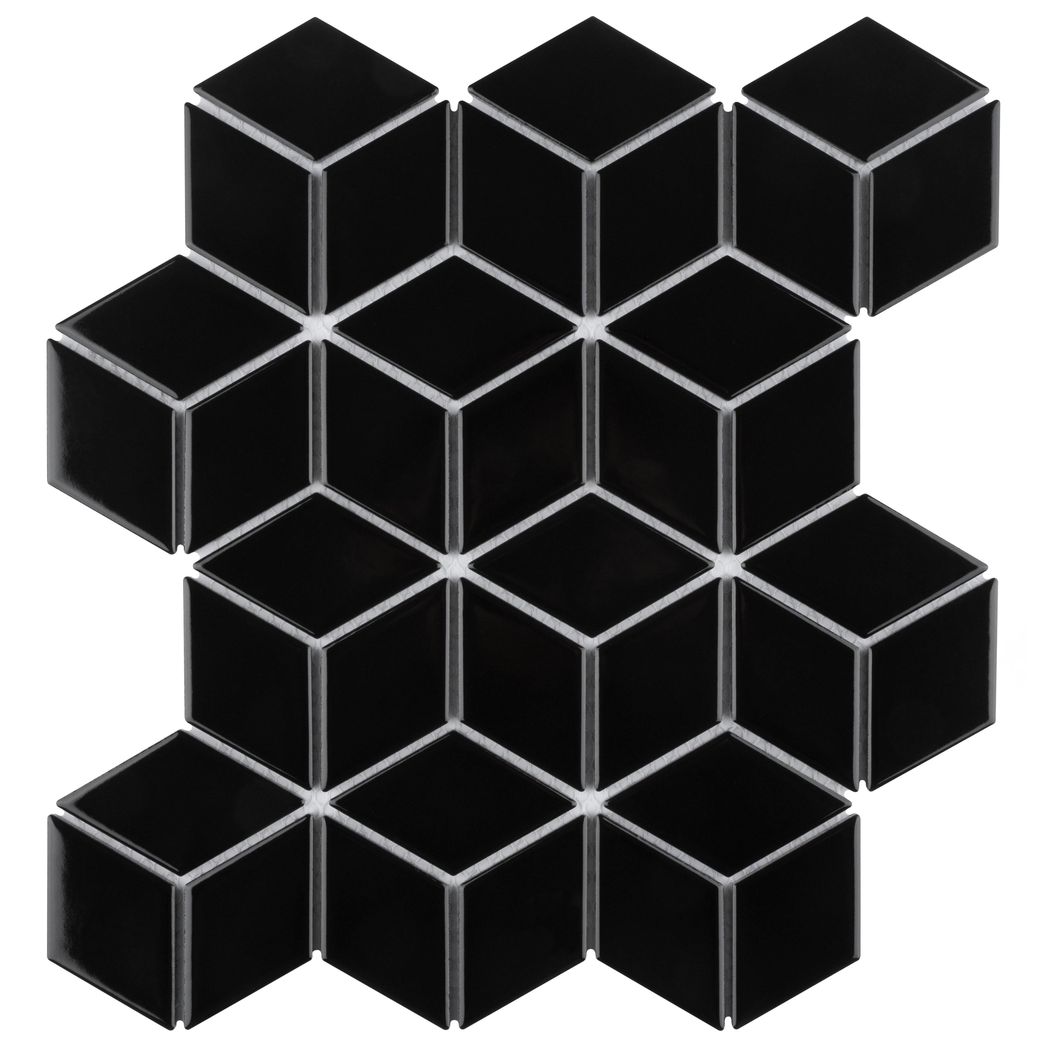 Somertile 10.5X12.125 Inch Victorian Rhombus Glossy Black Porcelain Mosaic Floor And Wall Tile 10 Tiles 9.04 Sqft.