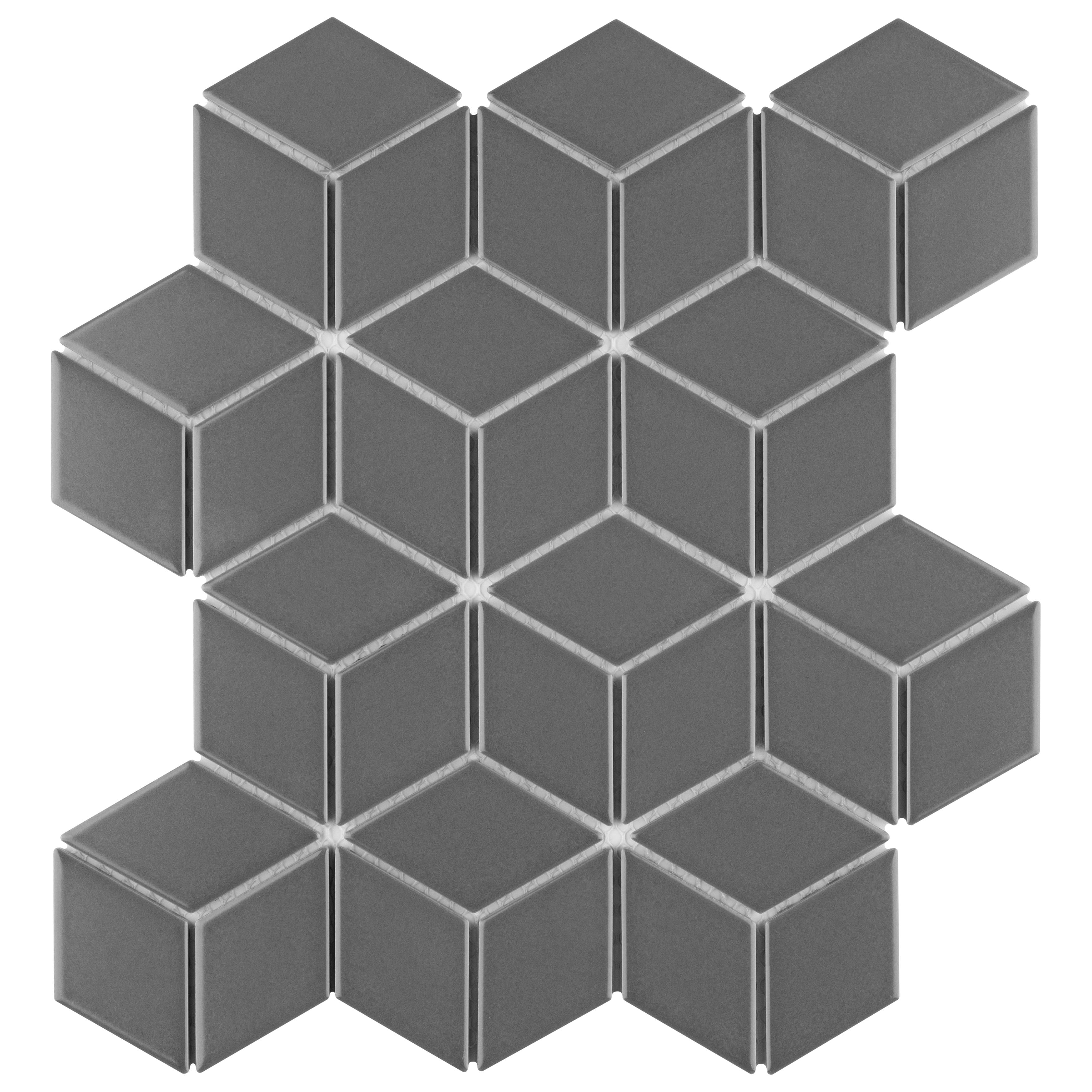 Somertile 10.5X12.125 Inch Victorian Rhombus Matte Grey Porcelain Mosaic Floor And Wall Tile 10 Tiles 9.04 Sqft.