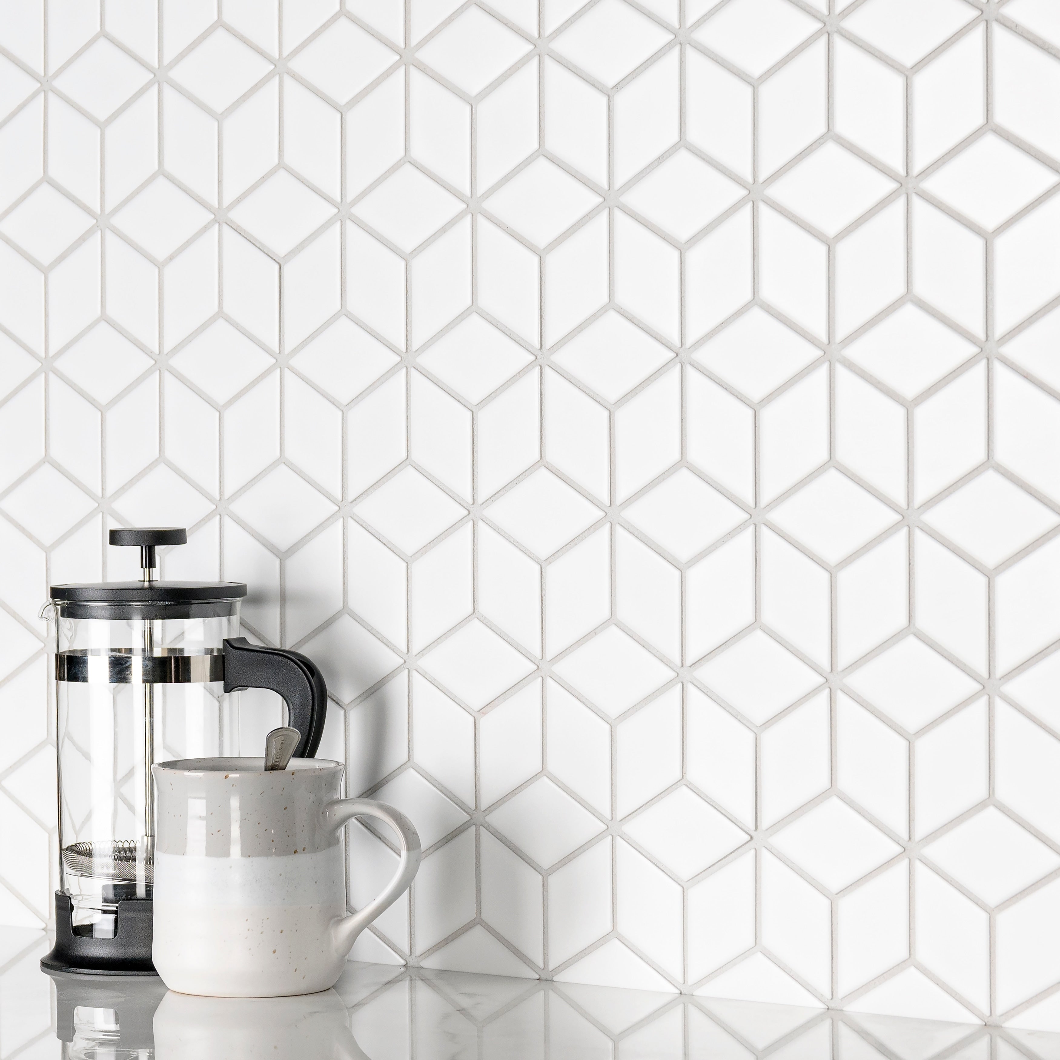 Somertile 10.5X12.125 Inch Victorian Rhombus Matte White Porcelain Mosaic Floor And Wall Tile 10 Tiles 9.04 Sqft.