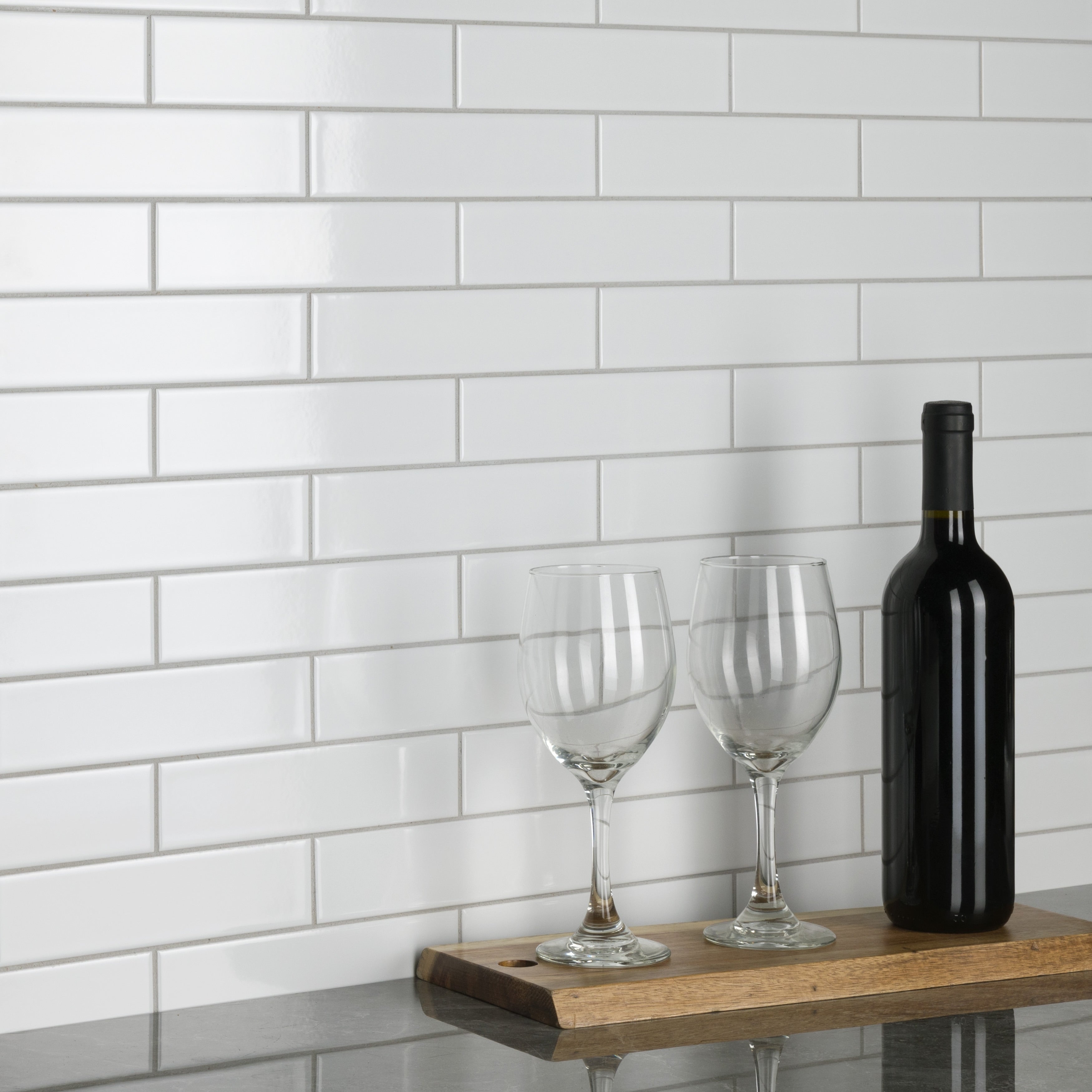 Somertile 1.75X7.75 Inch Victorian Soho Subway Glossy White Porcelain Floor And Wall Tile 90 Tiles 9 Sqft.