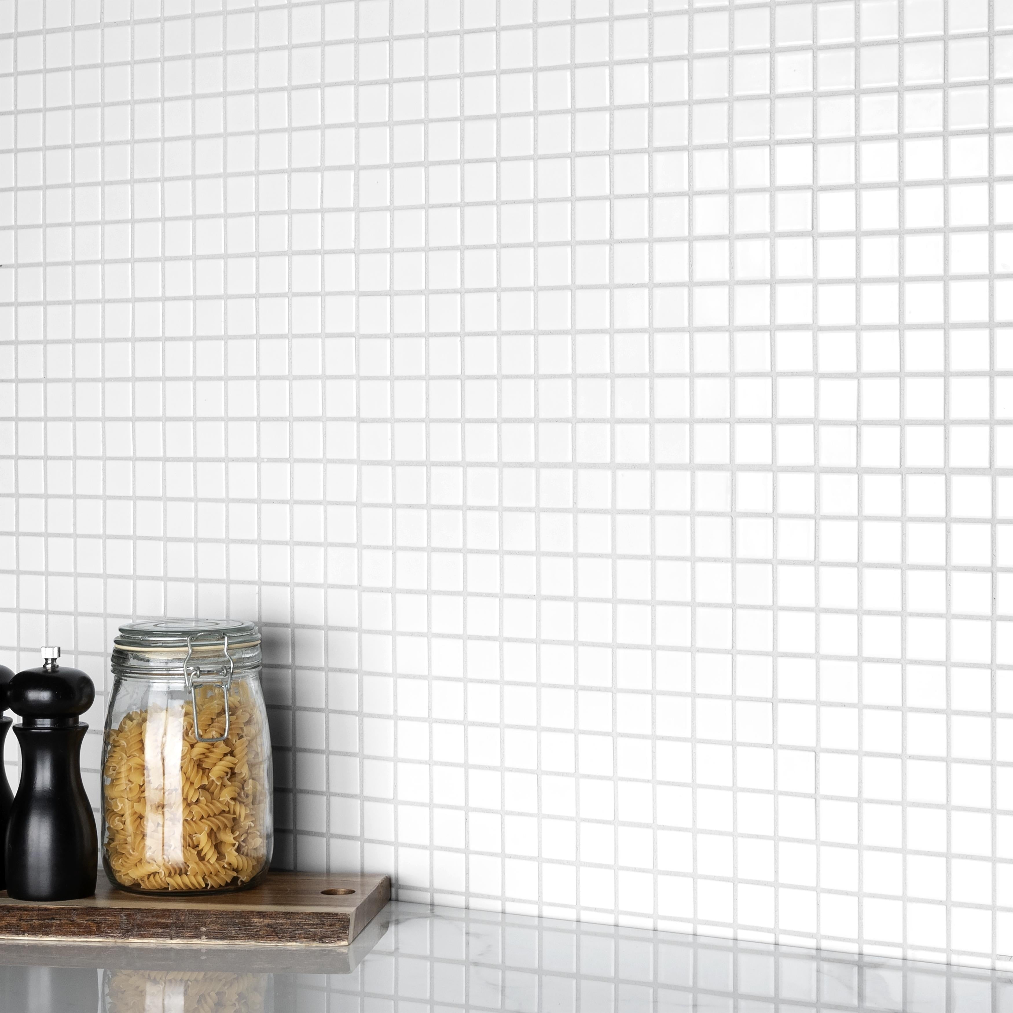 Somertile 11.75X11.75 Inch Victorian Square Matte White Porcelain Mosaic Floor And Wall Tile 10 Tiles 9.8 Sqft.
