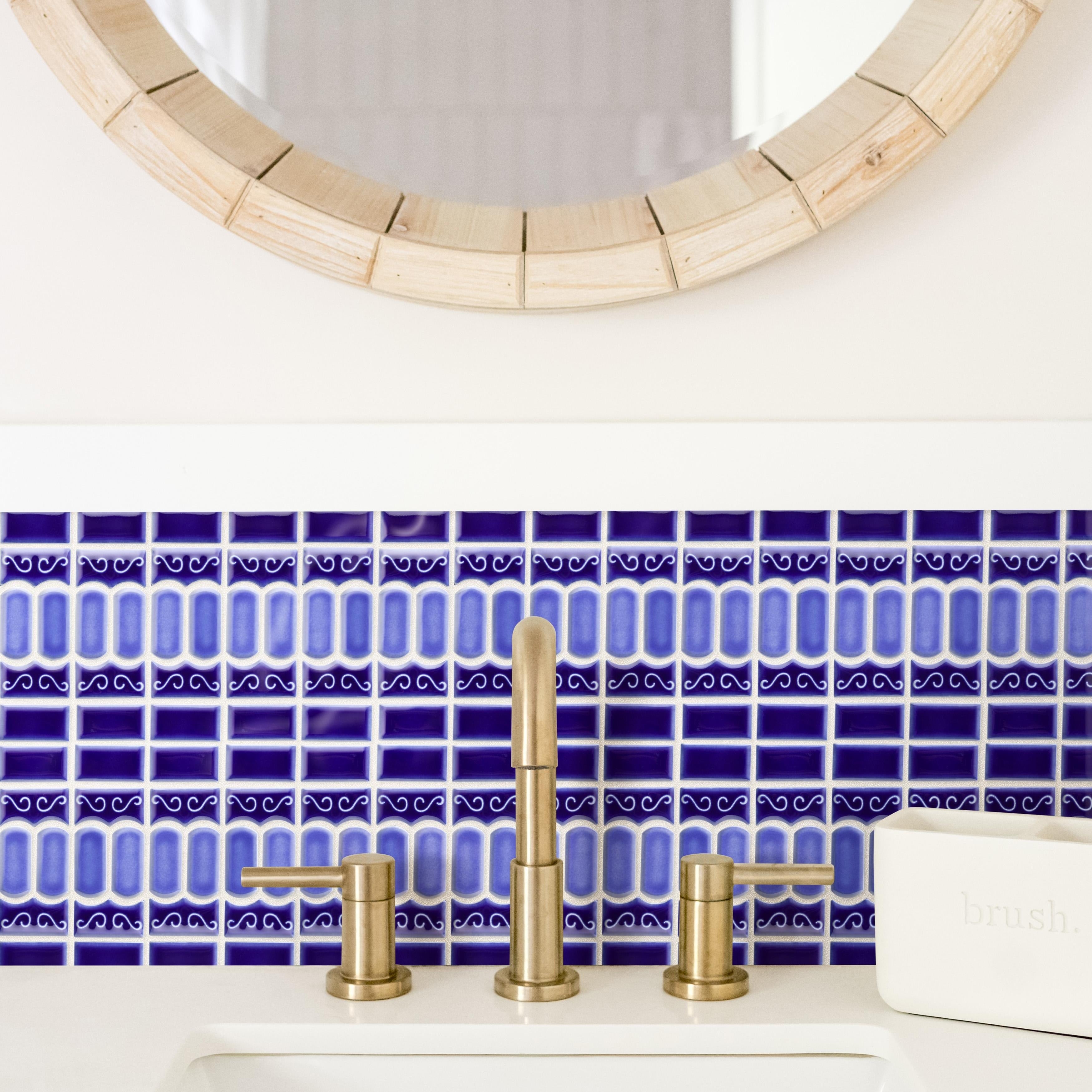 Somertile 11.5X13.125 Inch Modena Cobalt Blue Porcelain Mosaic Floor And Wall Tile 10 Tiles 10.7 Sqft.