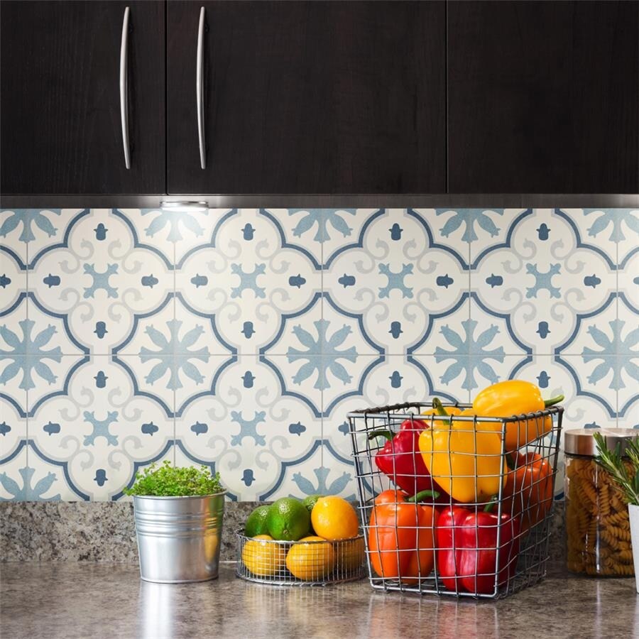 Somertile 9.75 X 9.75 Inch Postre Blue Porcelain Floor Wall Tile 16 Tiles 11.11 Sqft.
