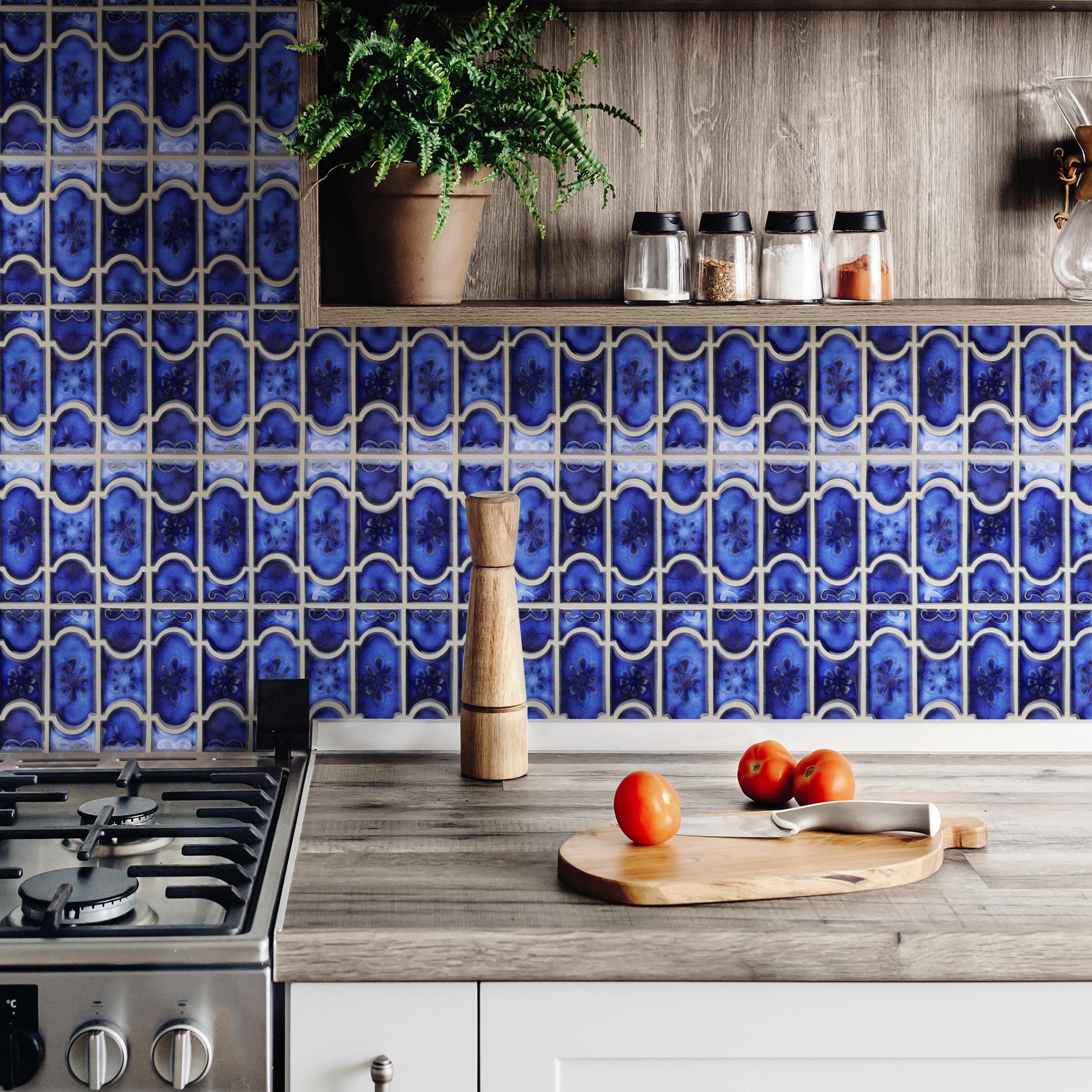 Somertile 12.25X12.5 Inch Tryall Sapphire Porcelain Mosaic Floor And Wall Tile 10 Tiles 10.85 Sqft.